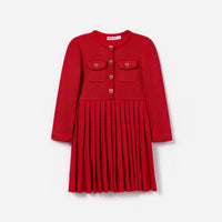 Red Knit Pleated Dress