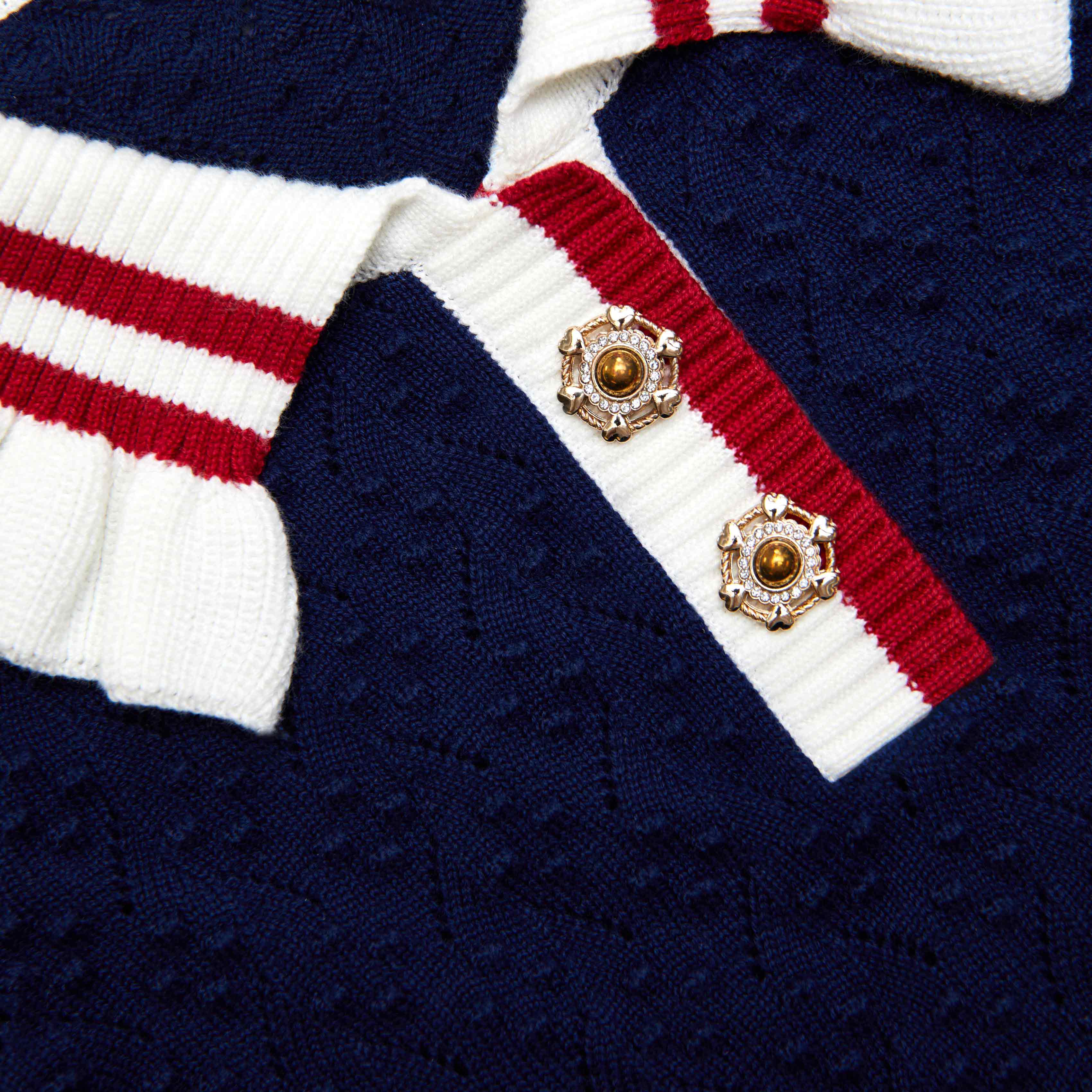 Navy Textured Pointelle Knit Cardigan