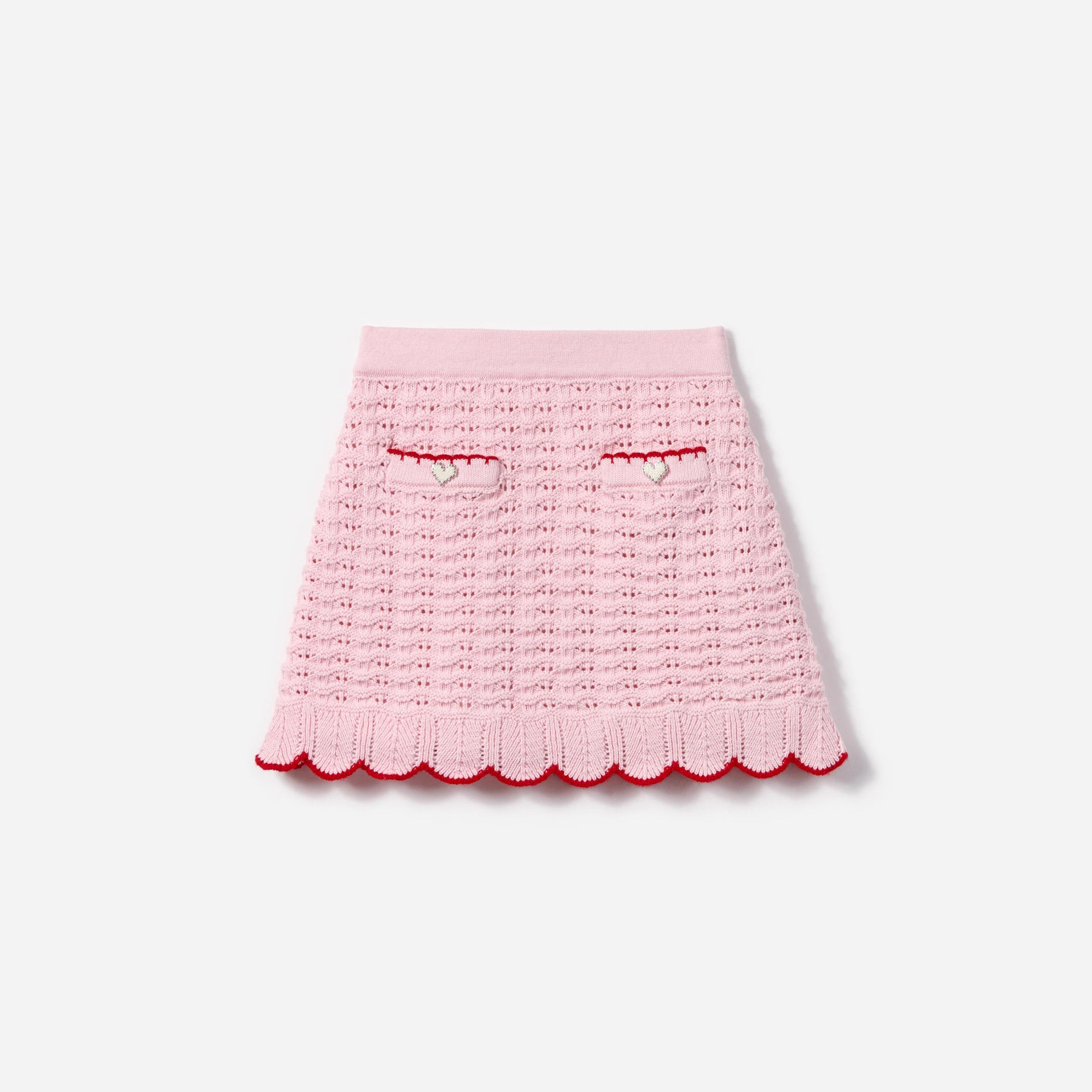 Pink Textured Knit Heart Detail Skirt