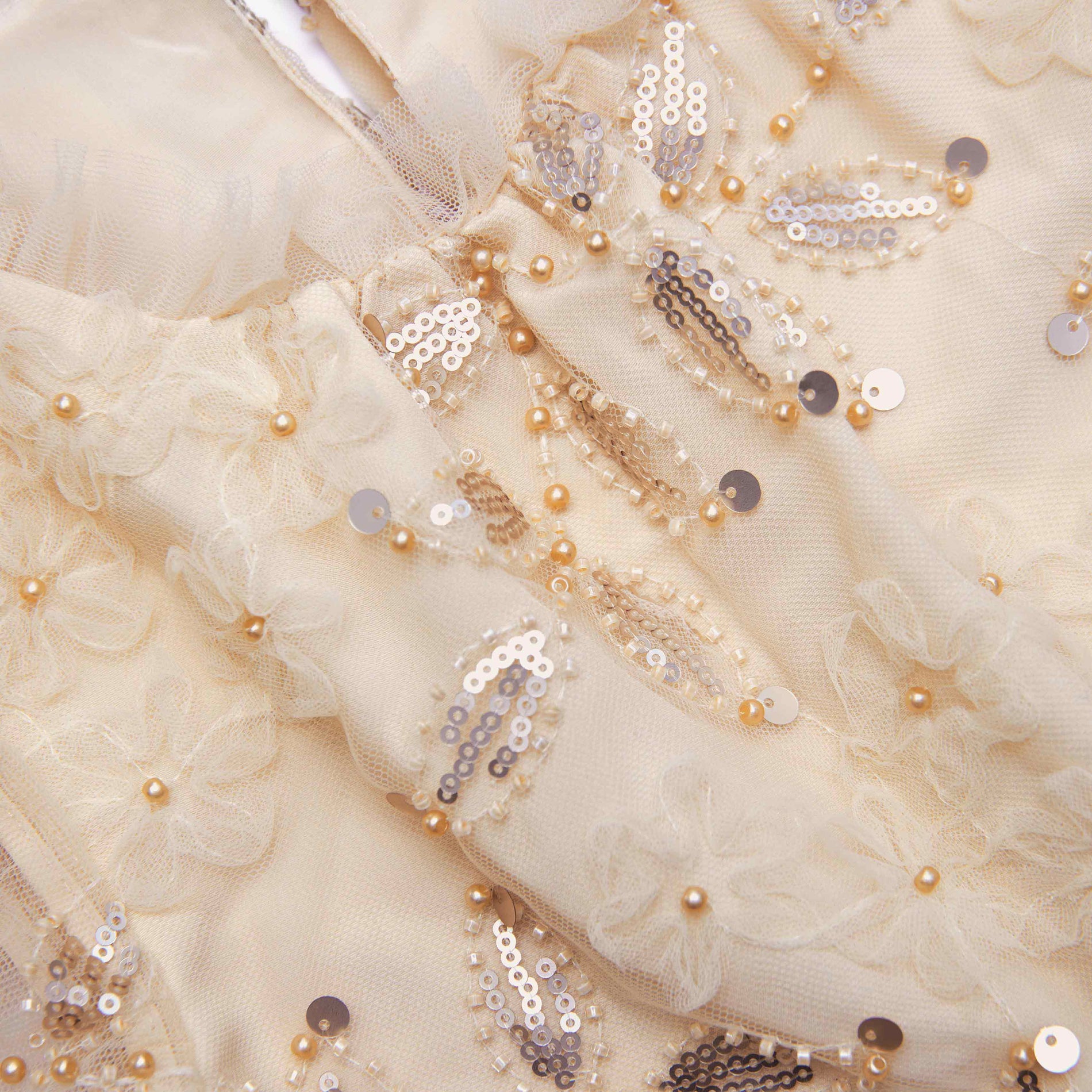 Cream Sequin Tulle Dress