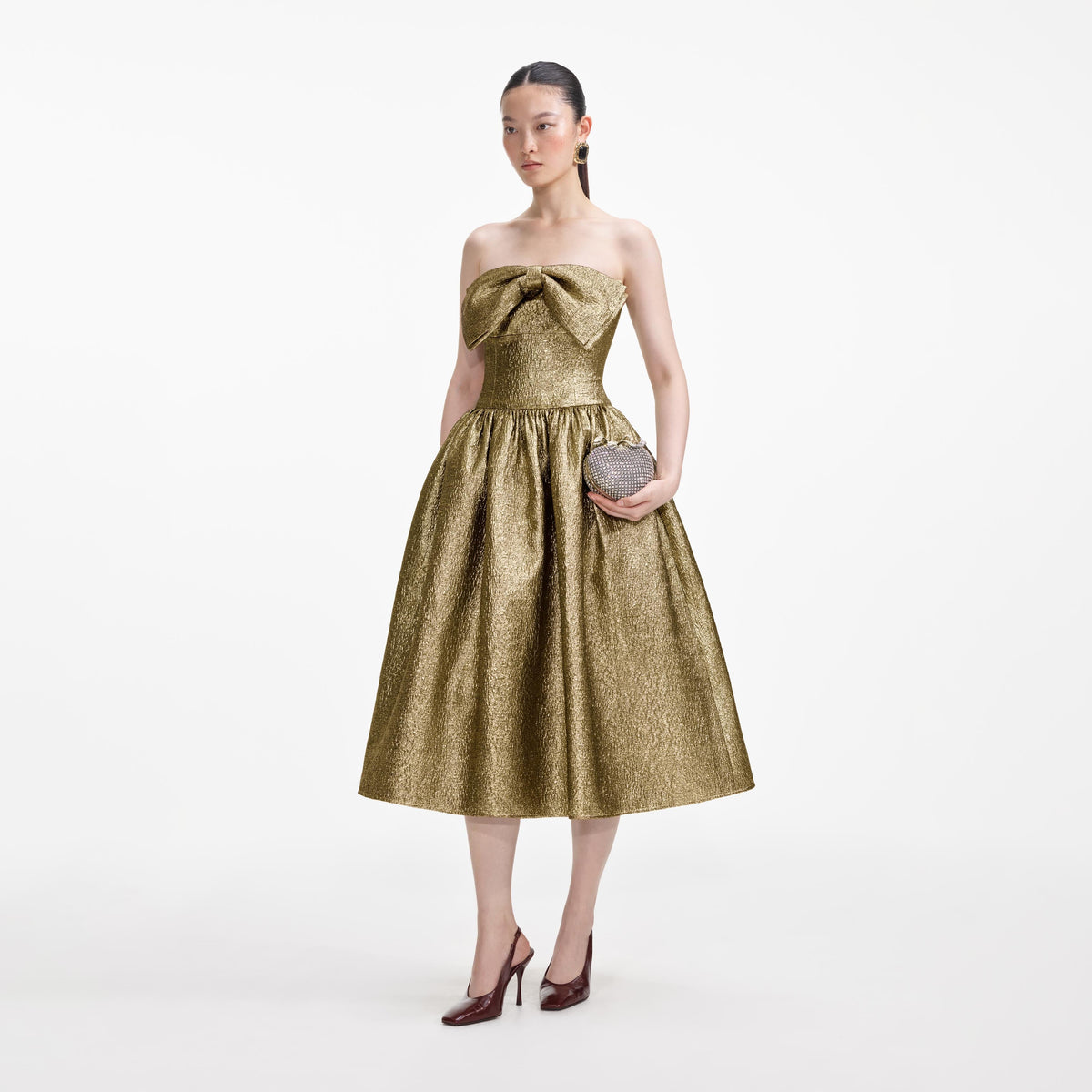 self portrait metallic leopard midi dress self-portrait - Gold Metallic Jacquard Midi Dress
