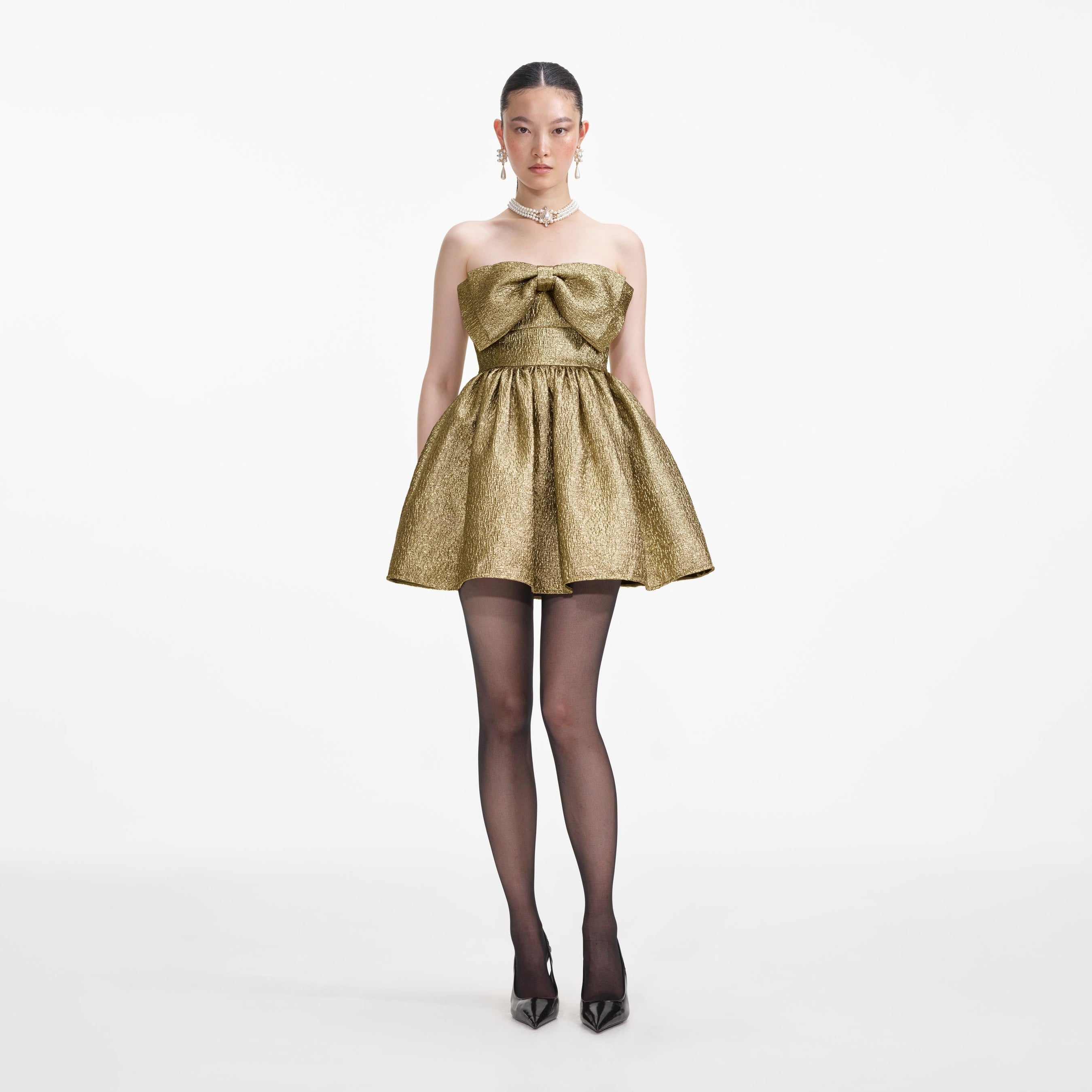 Gold Metallic Jacquard Mini Dress