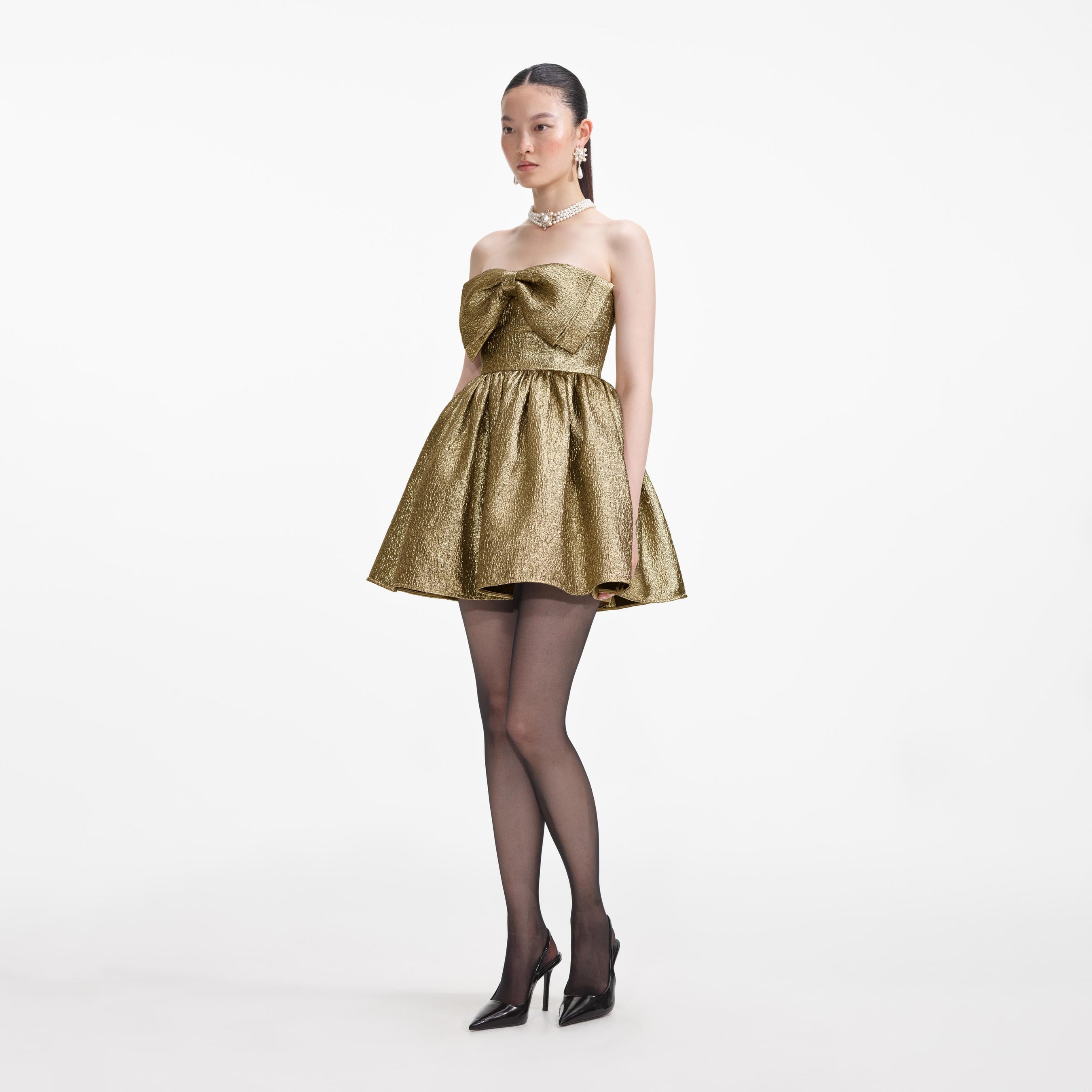 Gold Metallic Jacquard Mini Dress