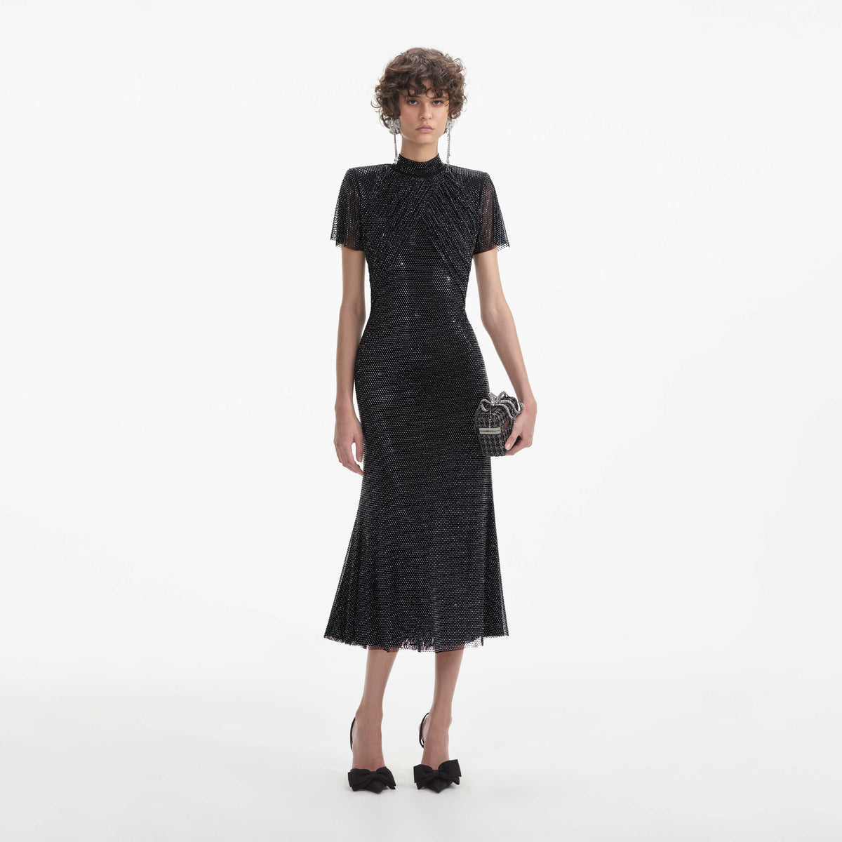 self-portrait - Black Rhinestone Mesh Midi Dress - US 12
