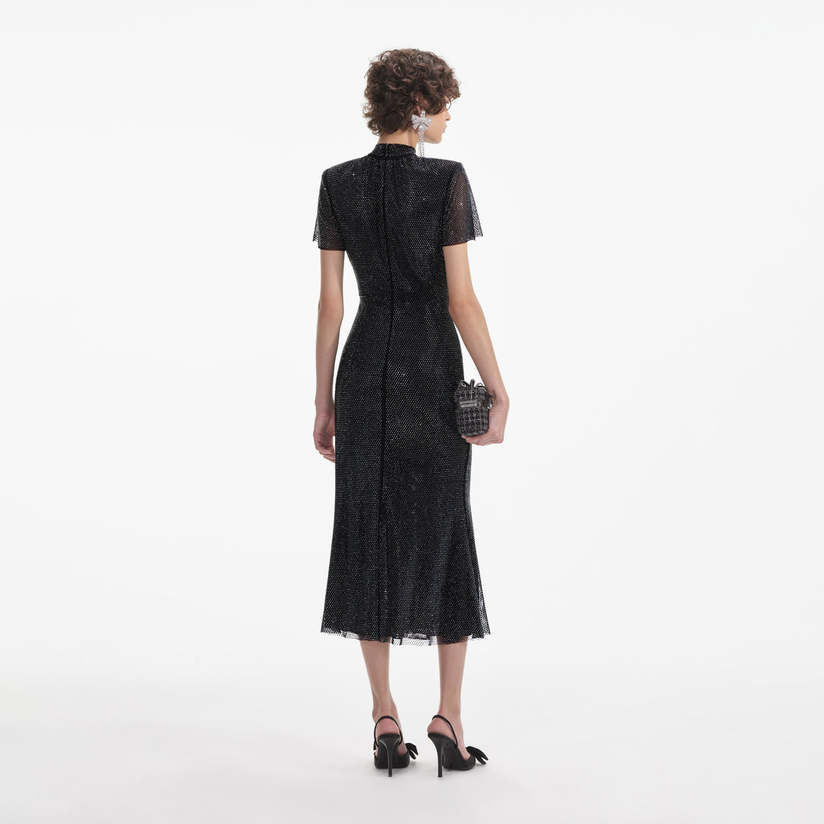 black dot mesh midi dress self portrait self-portrait - Black Rhinestone Mesh Midi Dress