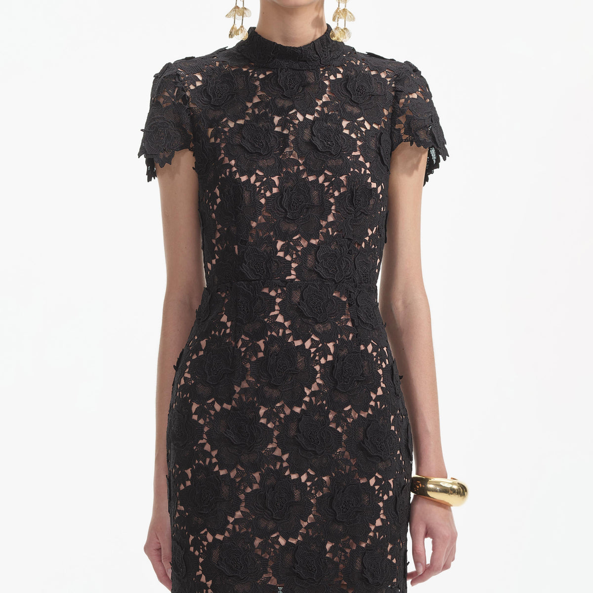 self portrait black lace mini dress Black Lace Crystal Mini Dress self-portrait-US
