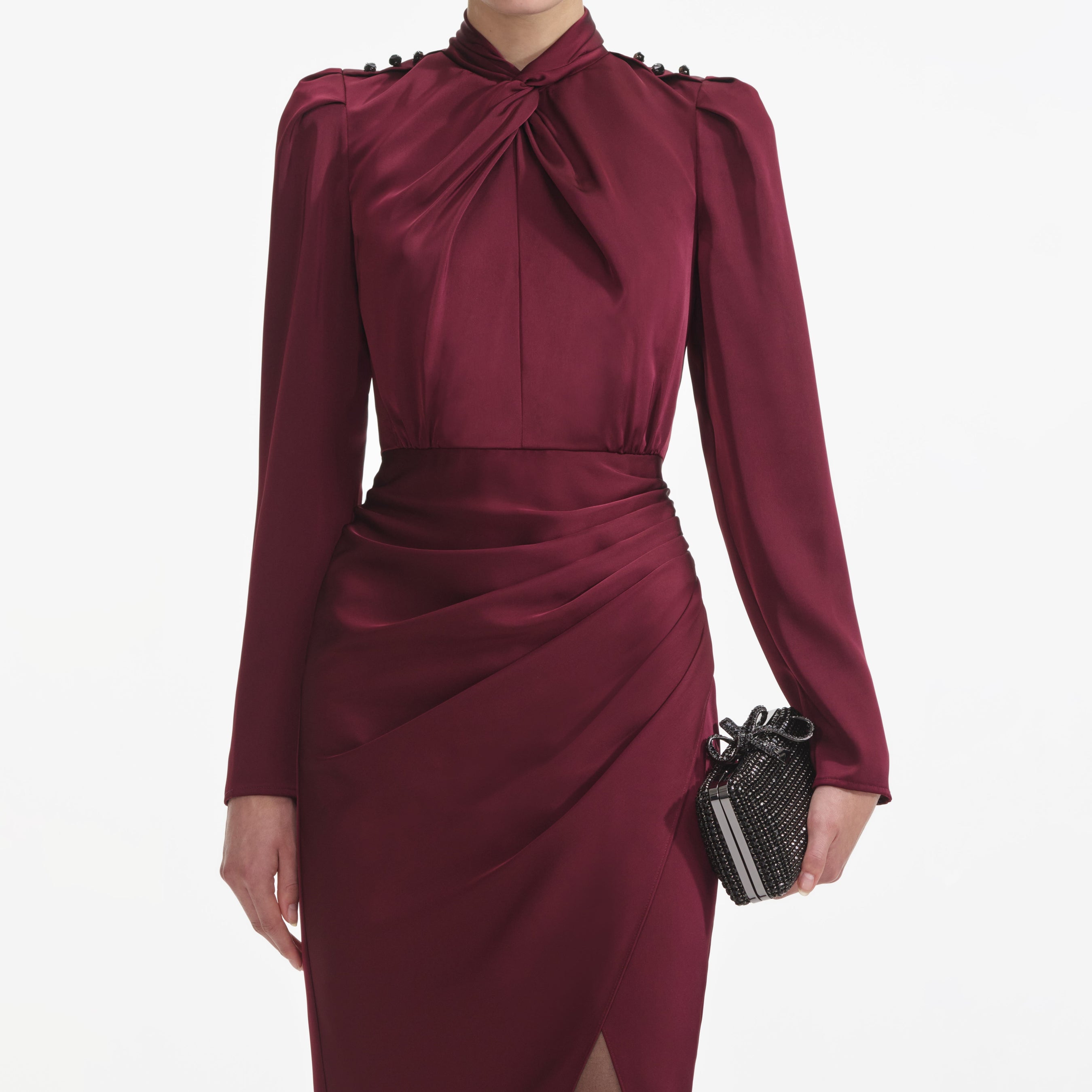 Bordeaux Satin Midi Dress