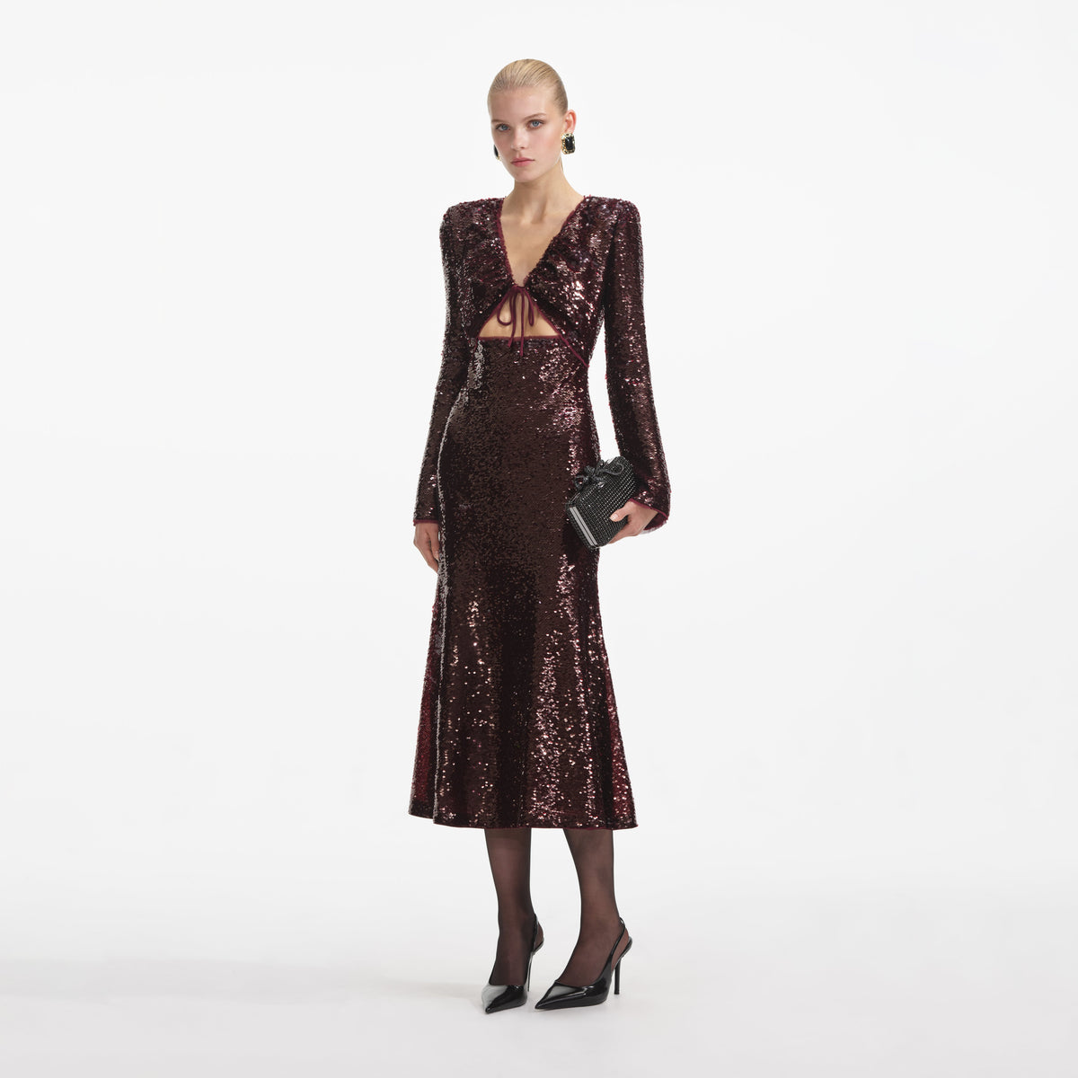 self-portrait - Burgundy Sequin Midi Dress