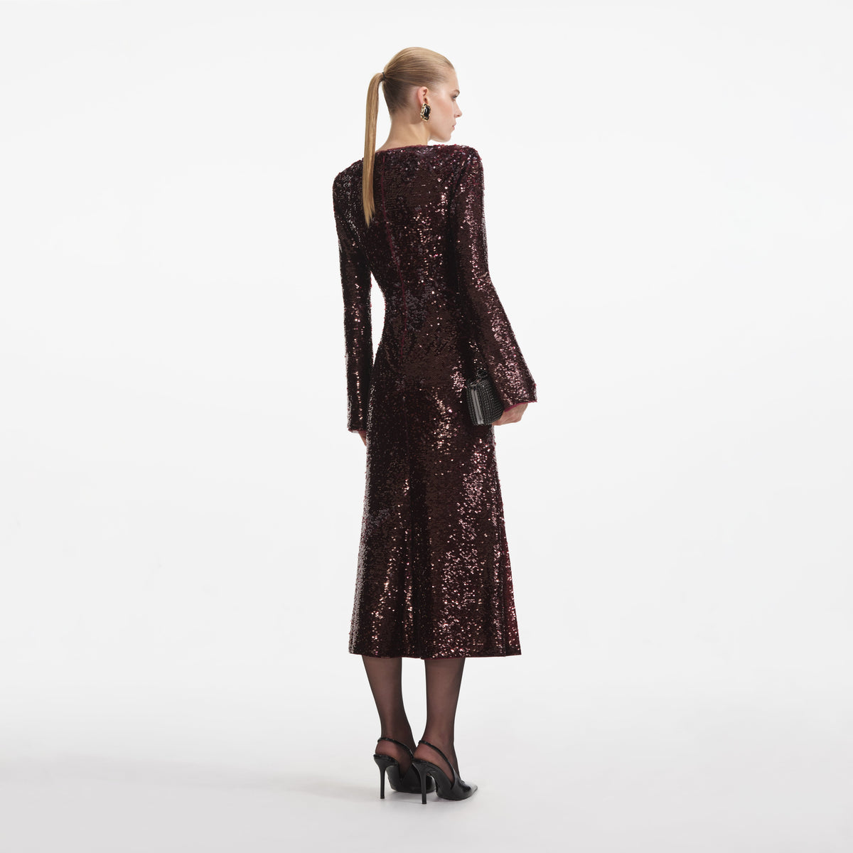 sequin midi dress with sleeves Champagne Coast Party Sequin Long Sleeve Midi Dress
