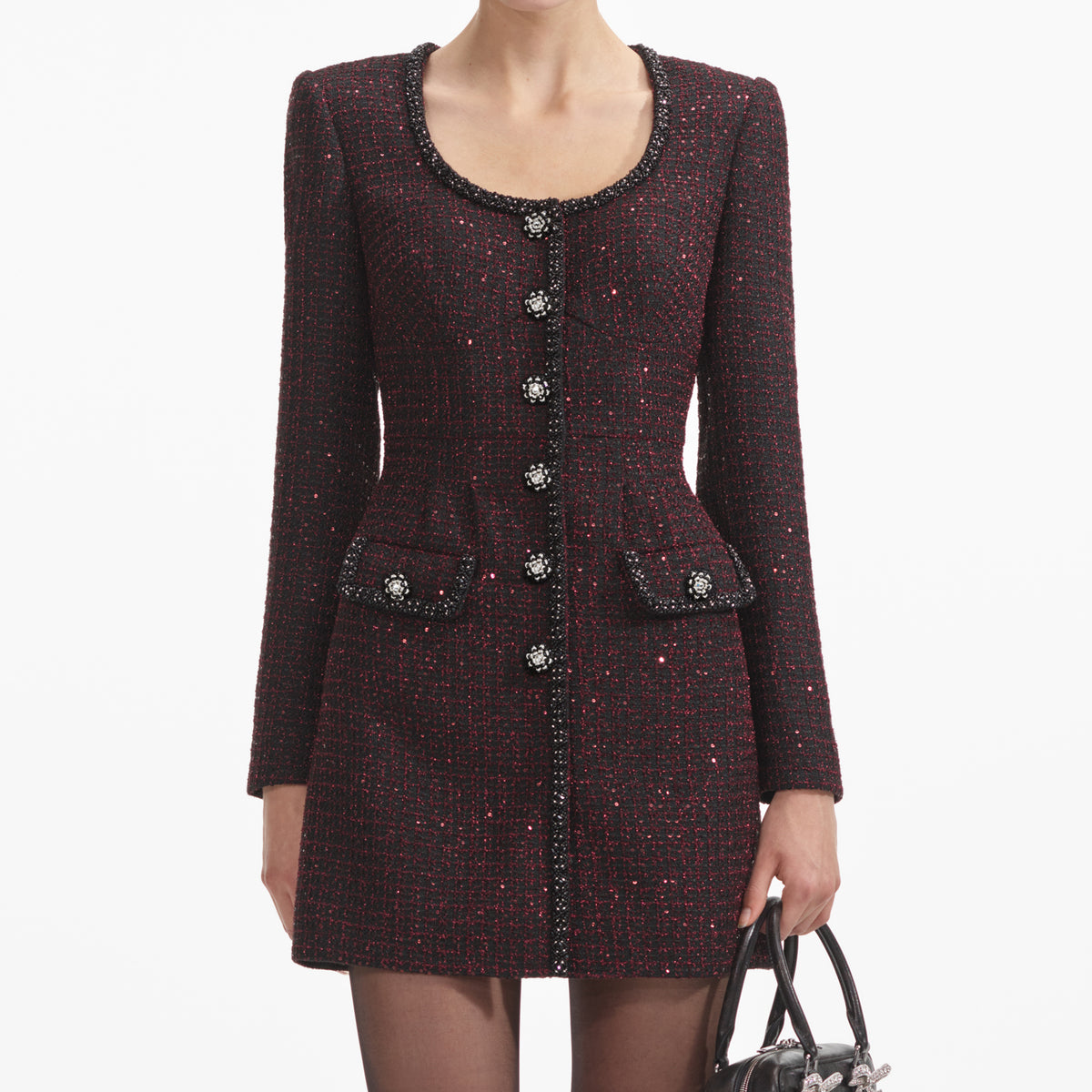 metallic boucle tailored mini dress Black Metallic Boucle Mini Dress self-portrait-US