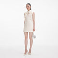 Cream Boucle Flower Motif Mini Dress