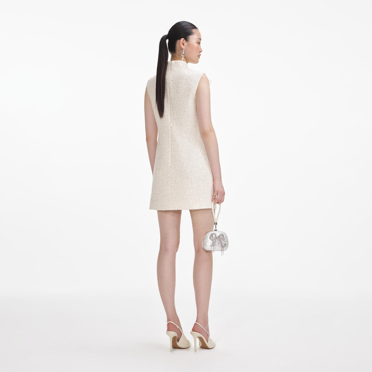 self portrait floral chain mini dress self-portrait - Cream Boucle Flower Motif Mini Dress