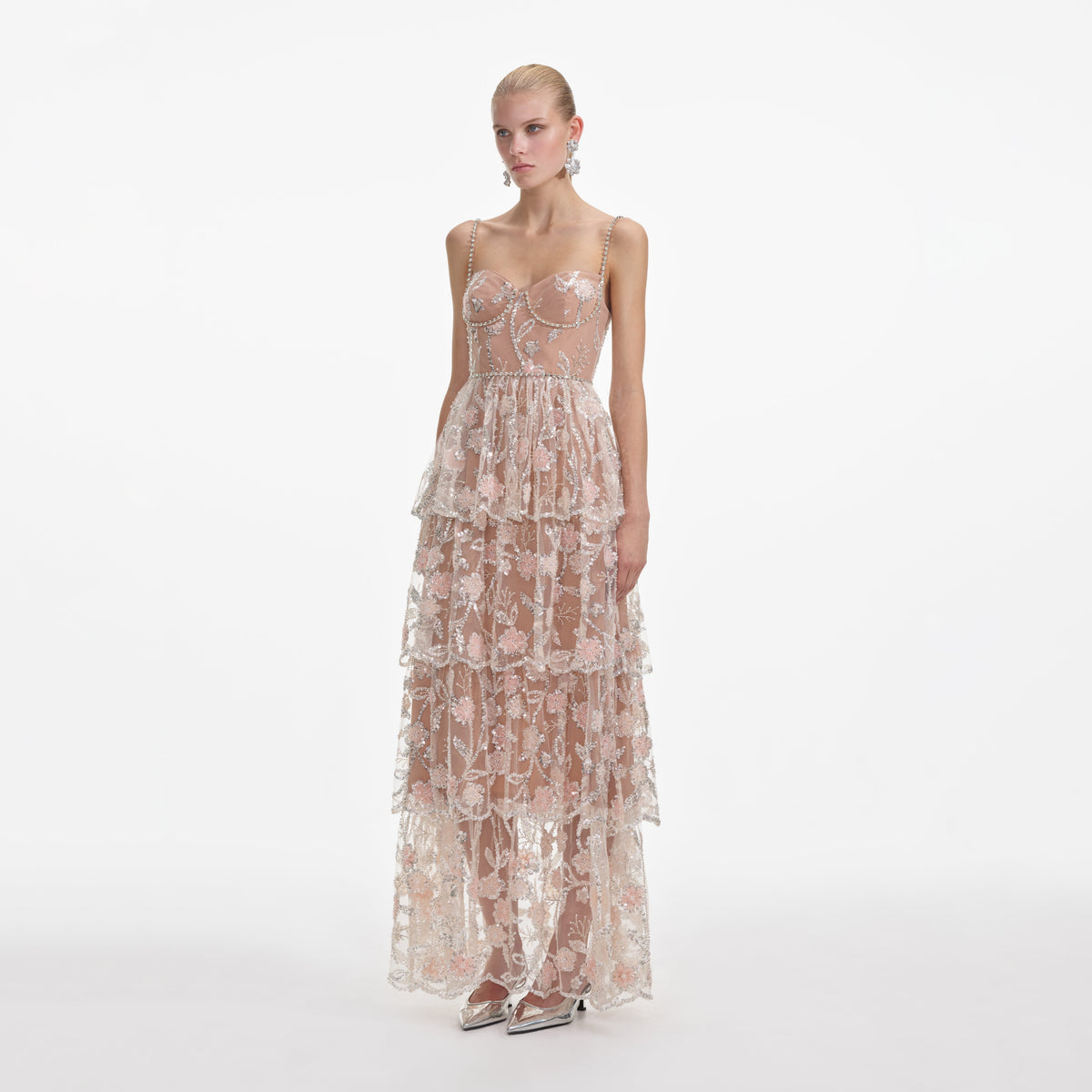 Flower Sequin Tier Maxi Dress – self-portrait-US