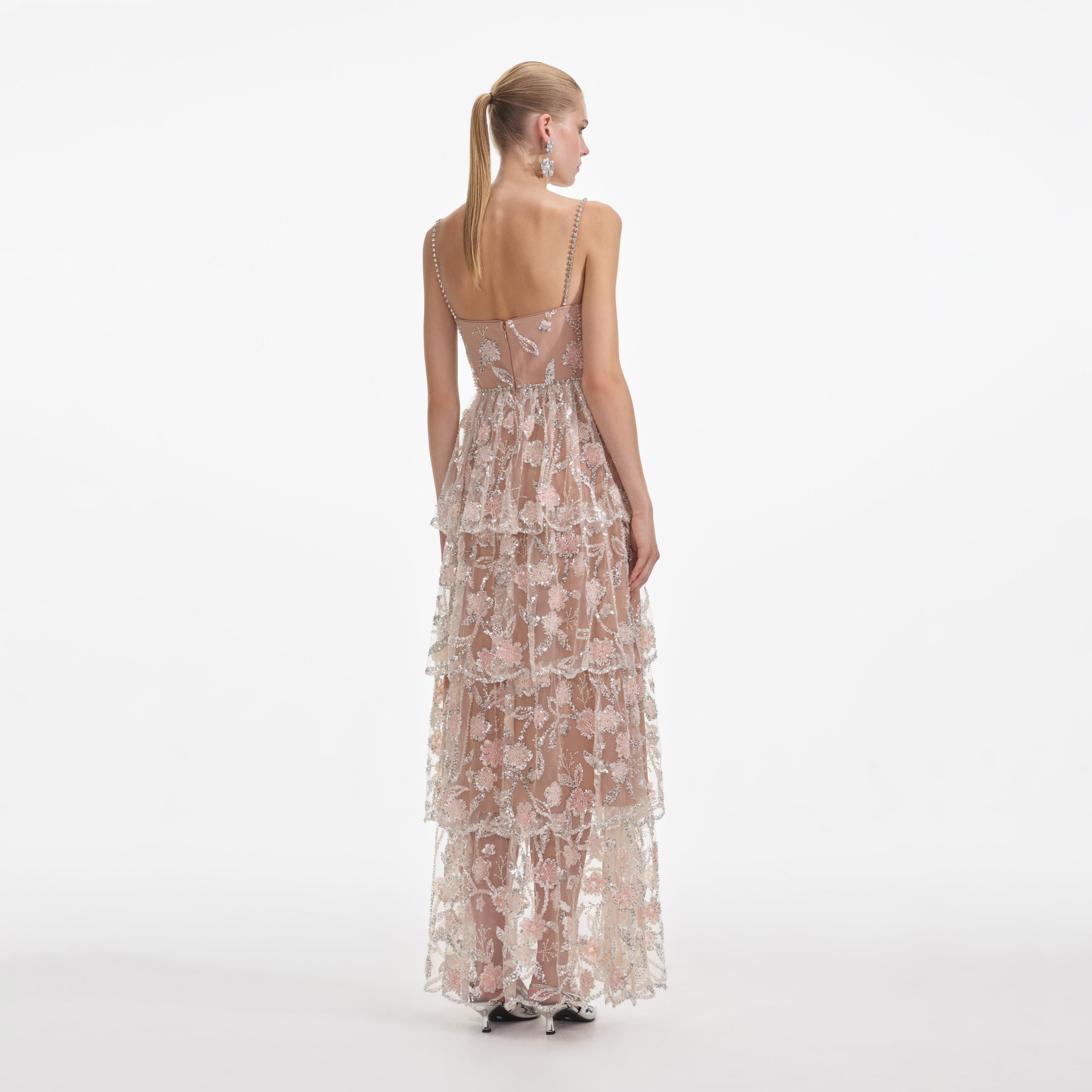 flower sequin dress self-portrait - Flower Sequin Tier Maxi Dress