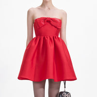 Red Taffeta Bandeau Mini Dress