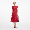 Red Sequin Lace Midi Dress