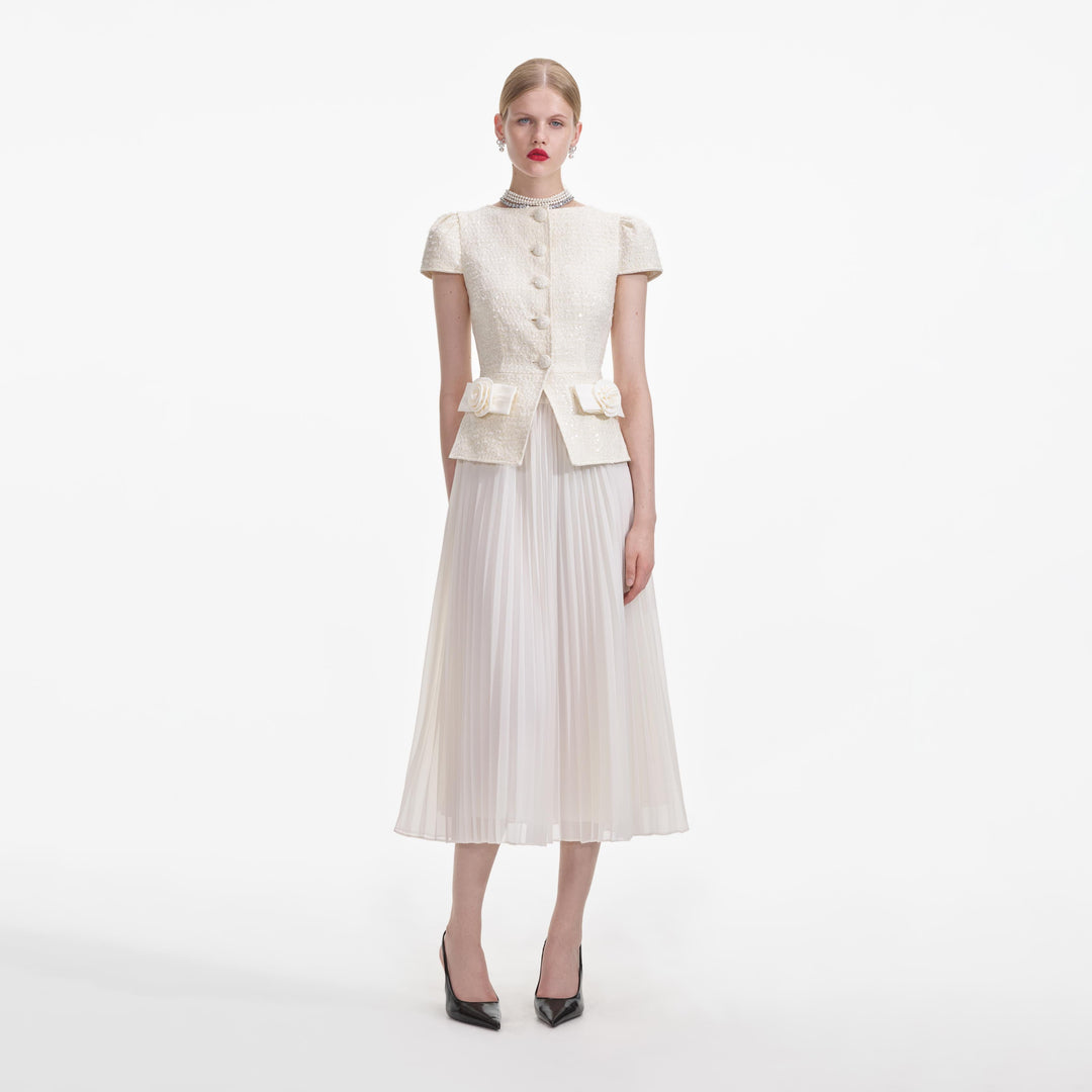 Cream Boucle Bow Detail Midi Dress – self-portrait-US