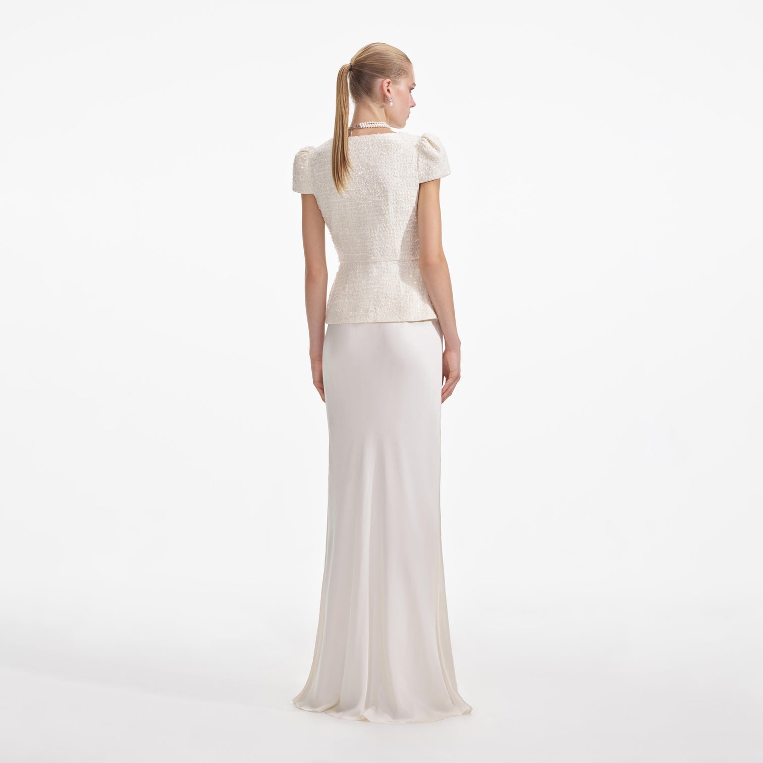Rosalee | Cream Long-Sleeve Cowl-Back Maxi Dress With Bows