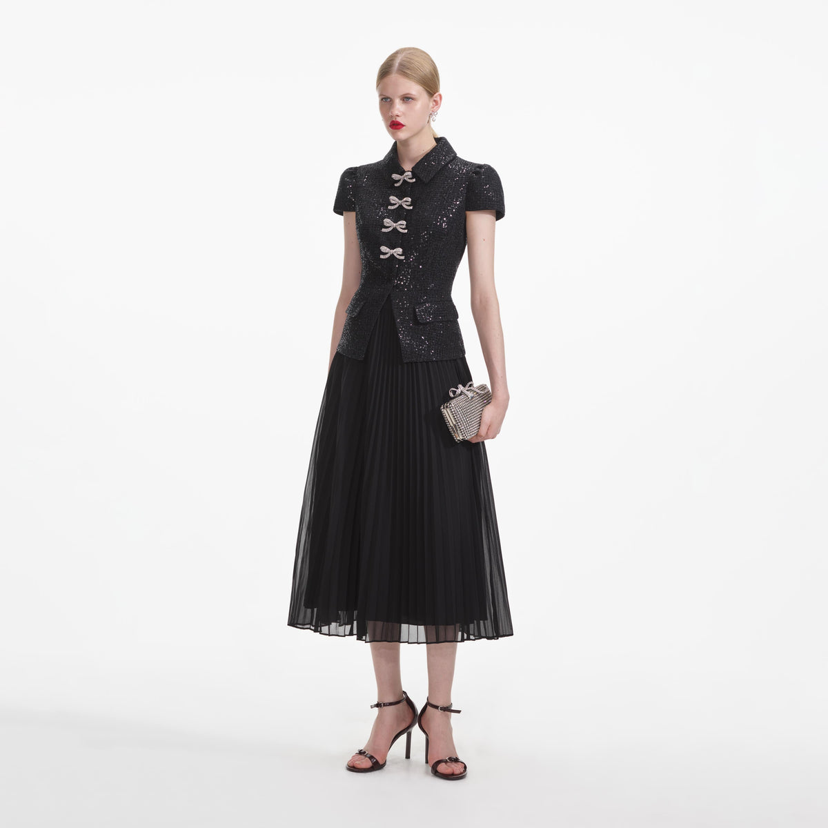 self portrait black boucle bow mini dress Black Boucle Bow Mini Dress
