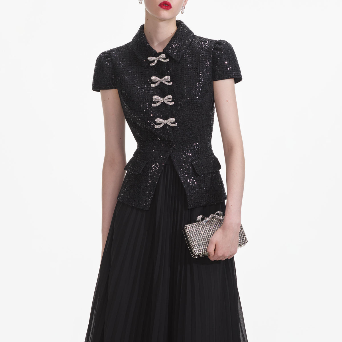 self portrait black boucle bow mini dress self-portrait - Black Boucle Bow Midi Dress