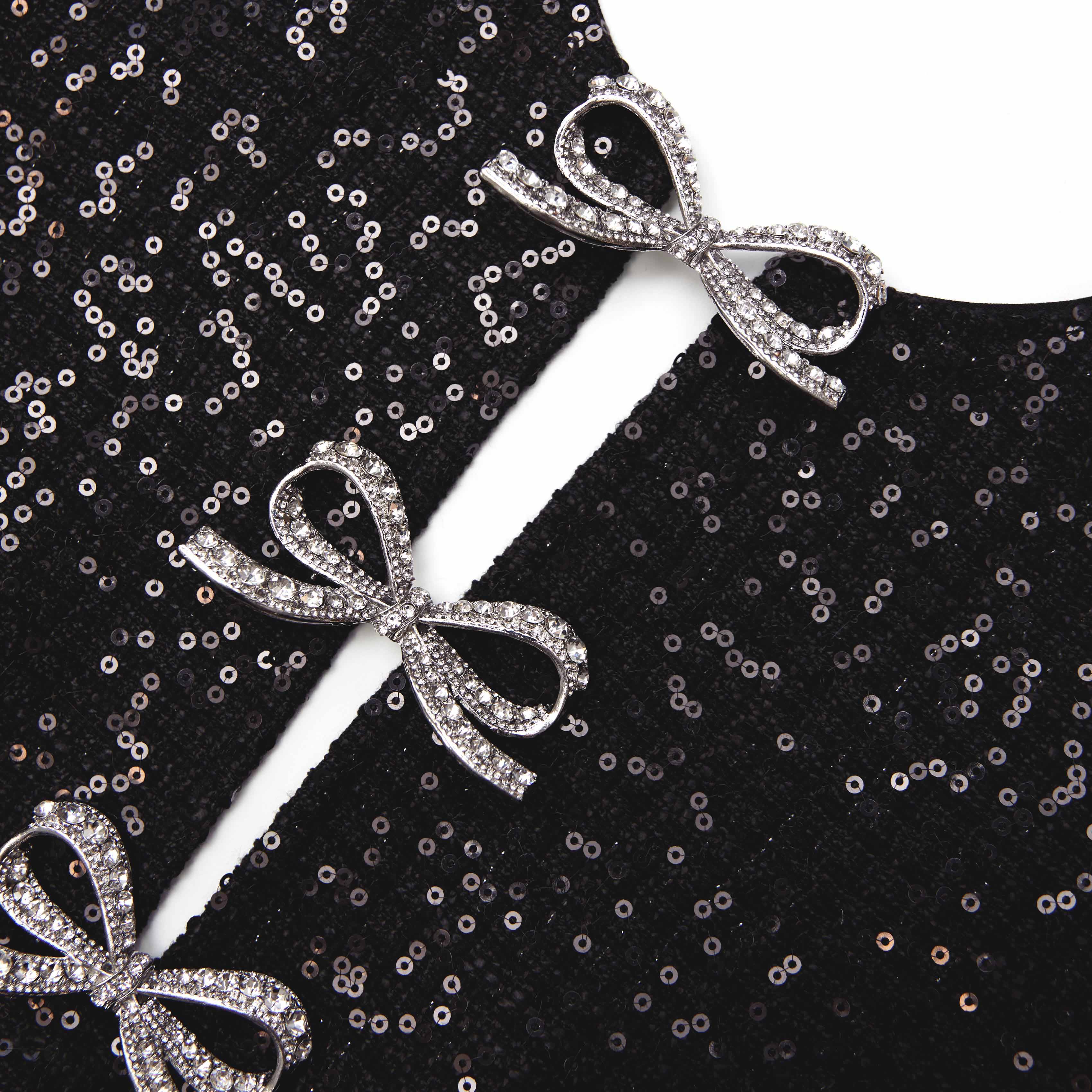 Black Boucle Bow Mini Dress – self-portrait-US