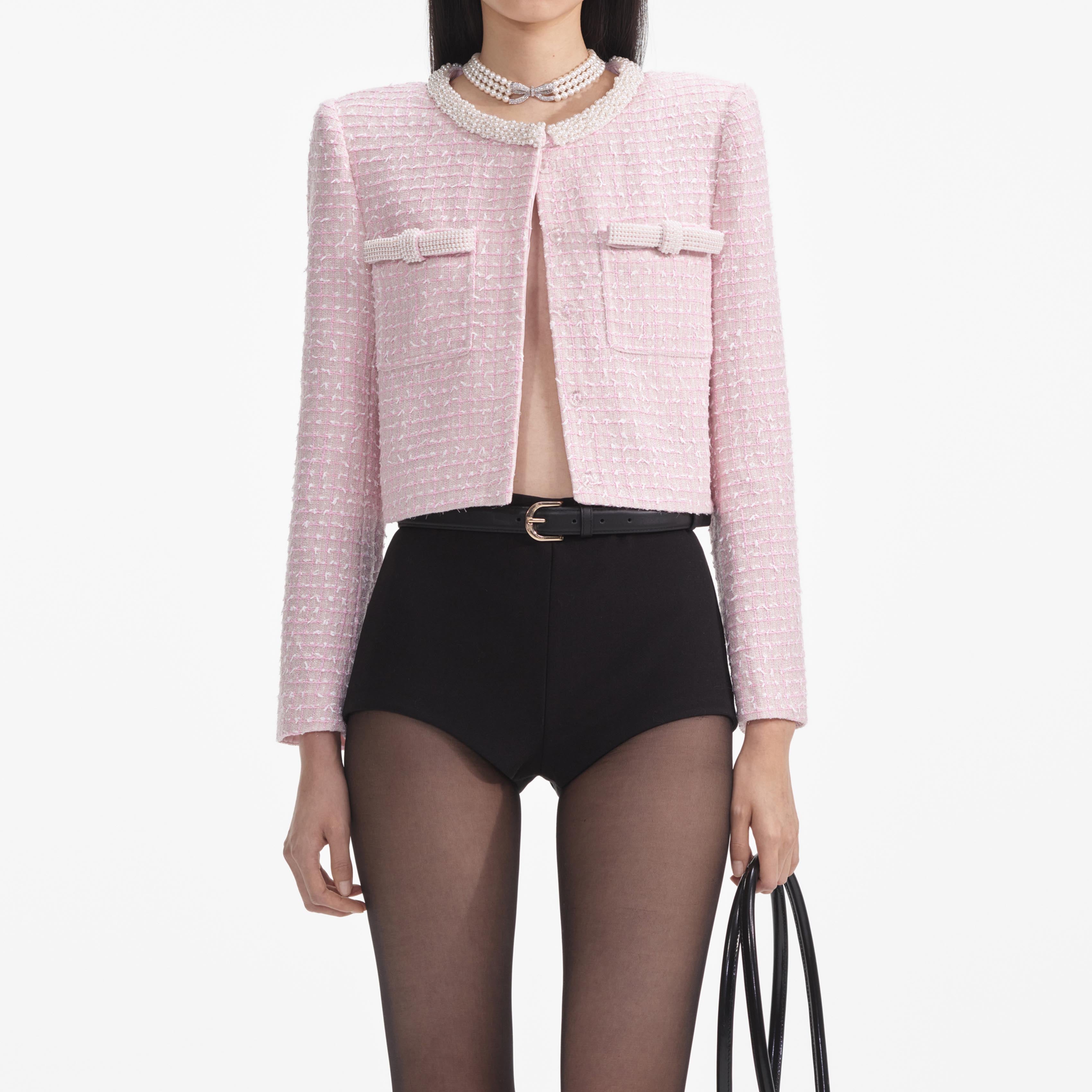 Pink Boucle Pearl Trim Jacket – self-portrait-US