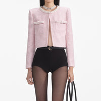 Pink Boucle Pearl Trim Jacket