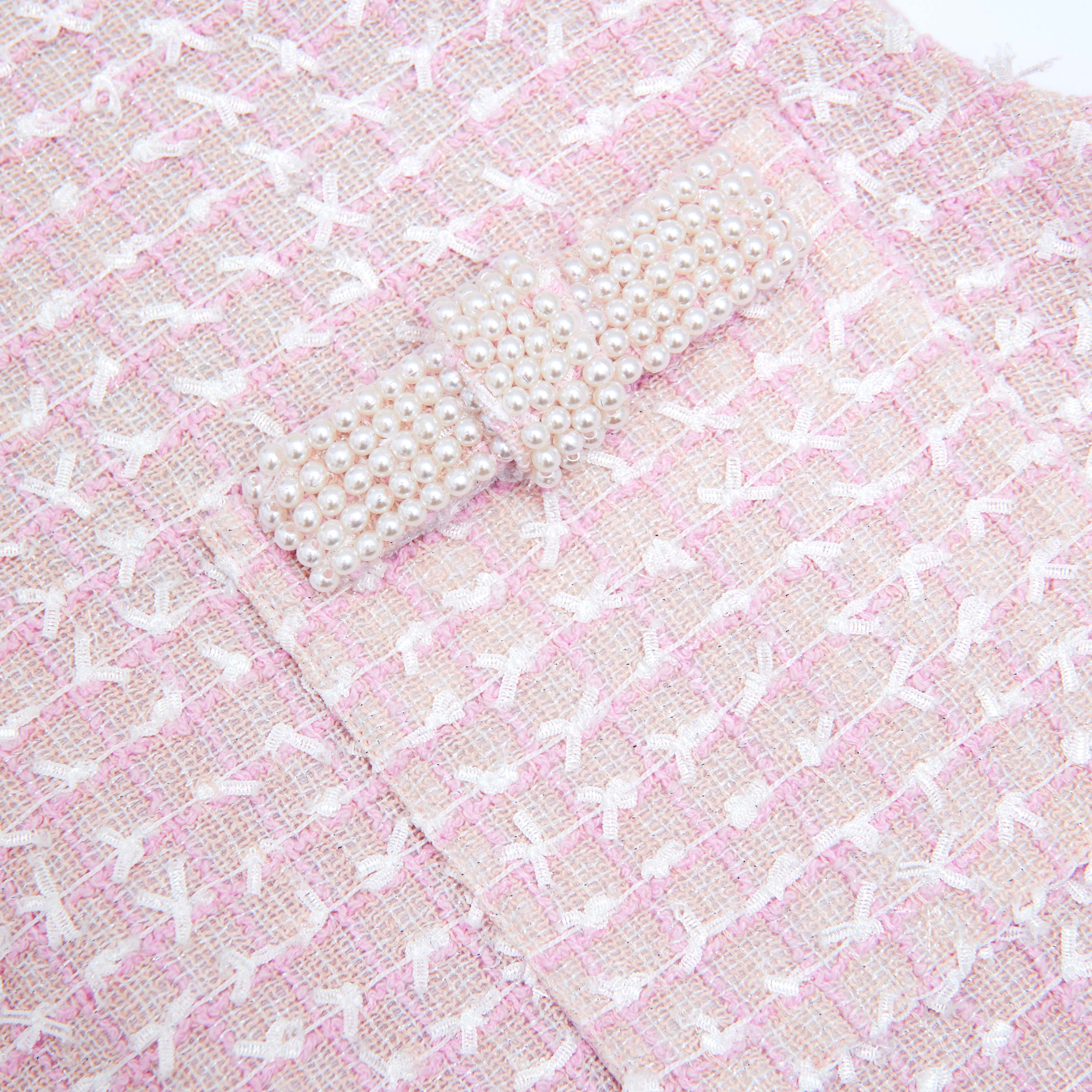 Pink Boucle Pearl Trim Mini Dress – self-portrait-US