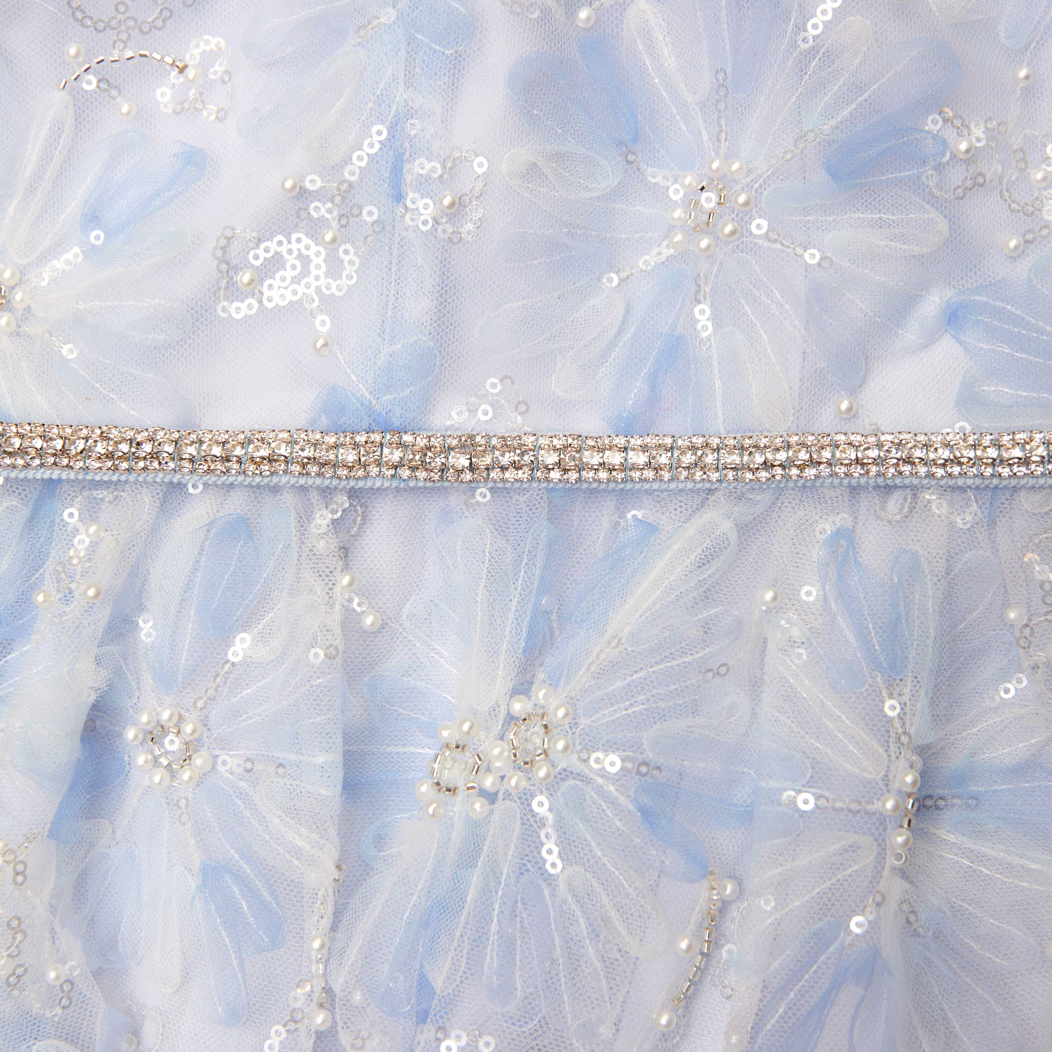 Blue Beaded Sequin Lace Maxi Dress