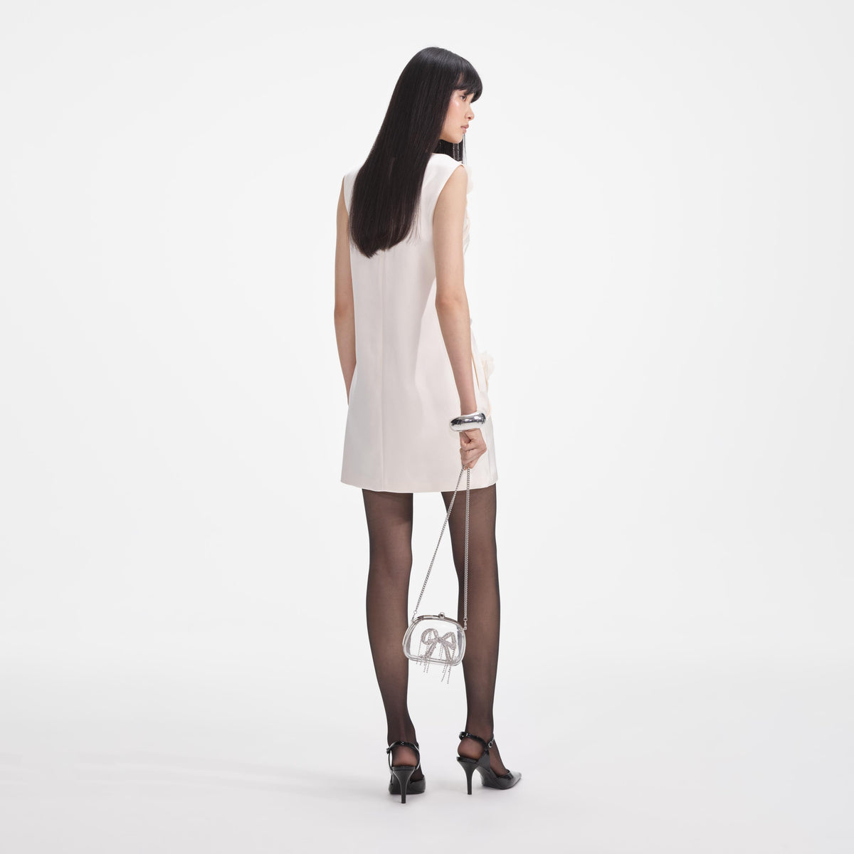 self portrait appliquéd satin mini dress Self-Portrait - Cream 3D Flower Satin Mini Dress