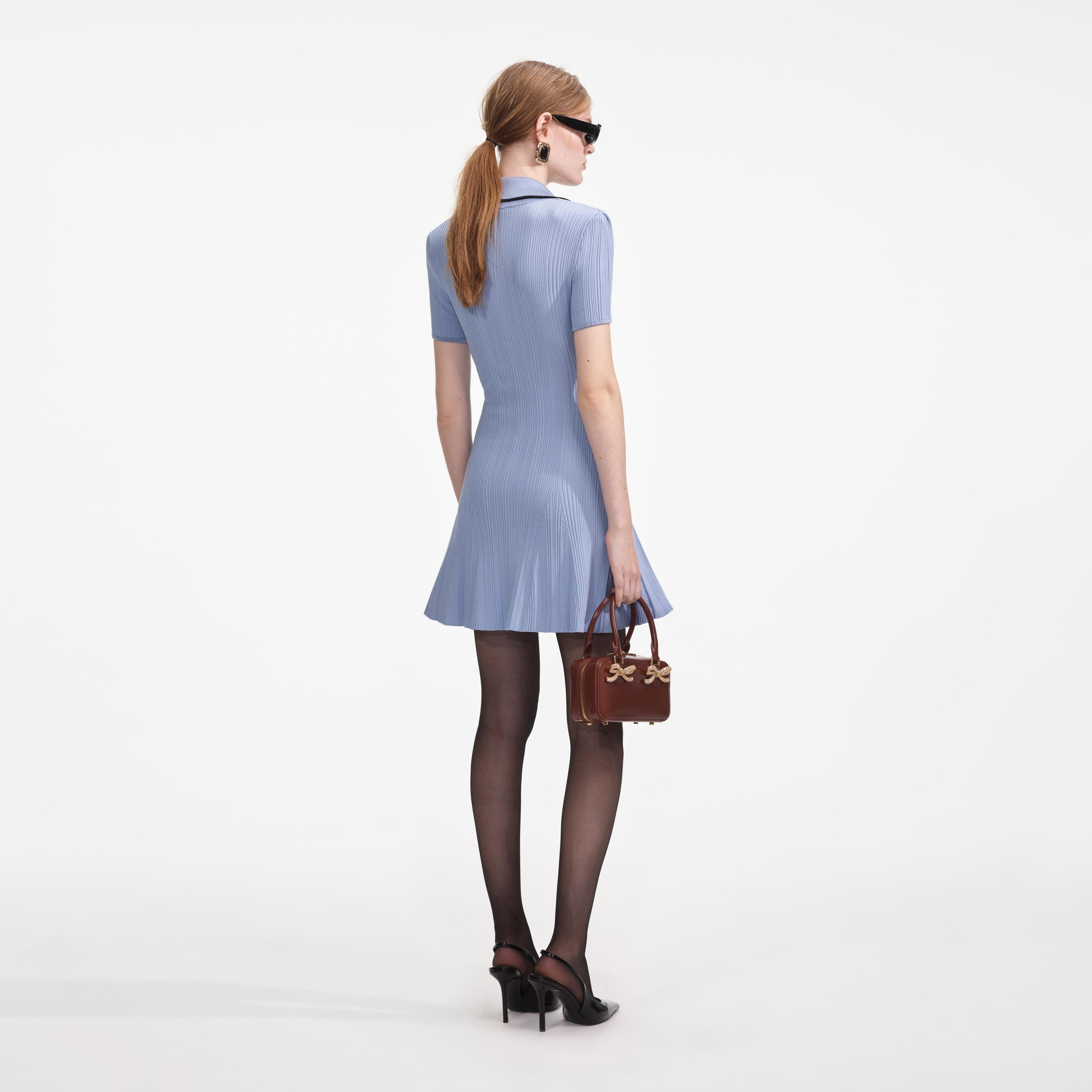 blue ribbed mini dress Lt. Blue Ribbed Scarf Mini Dress