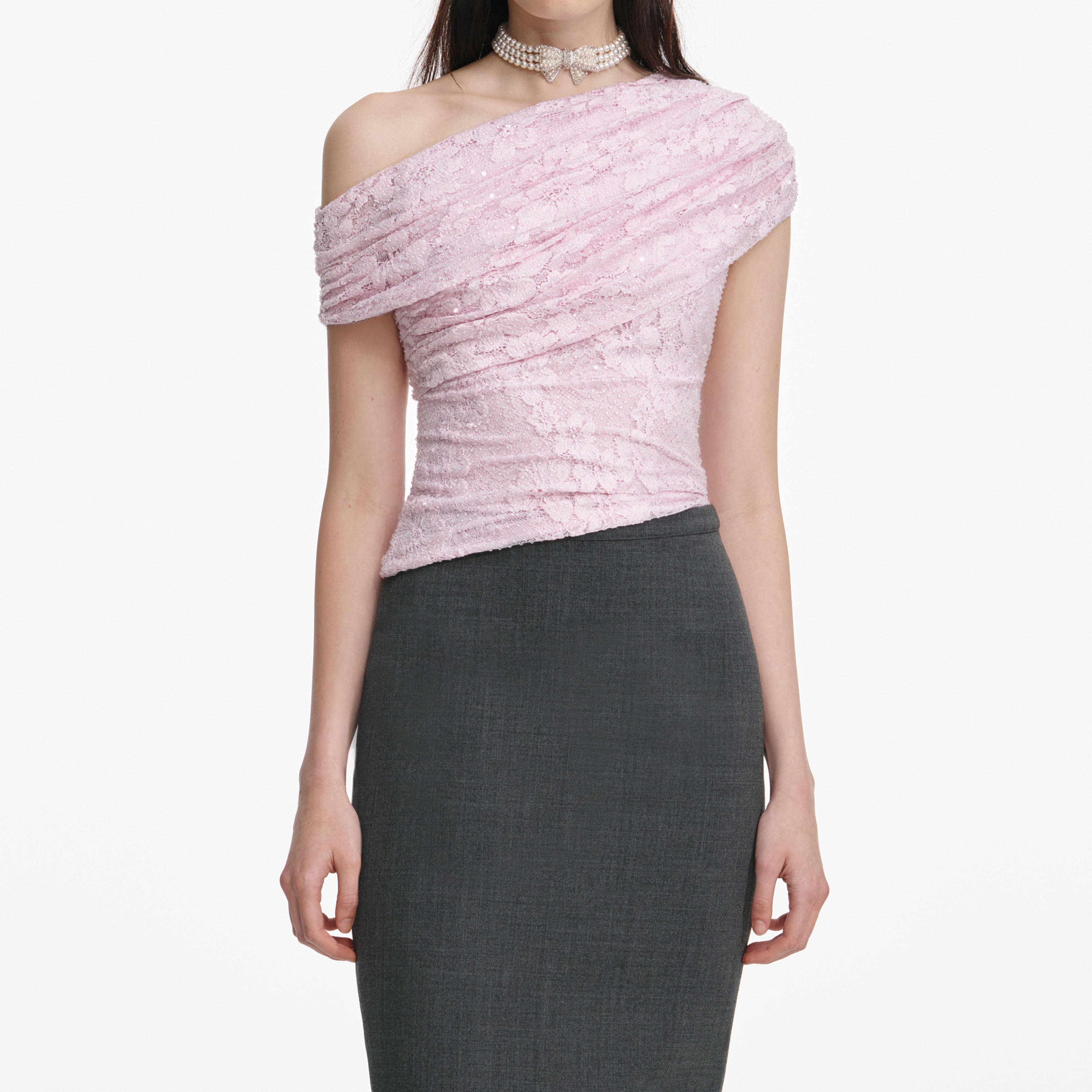 roughlow Drape Accent Tops（pink） 【公式通販】
