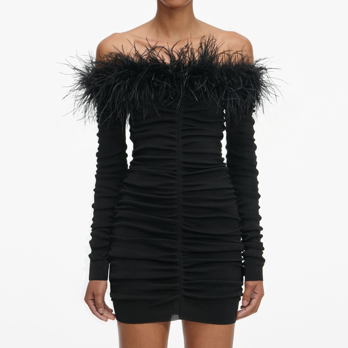 self portrait feather mini dress self-portrait - Black Feather Viscose Knit Mini Dress