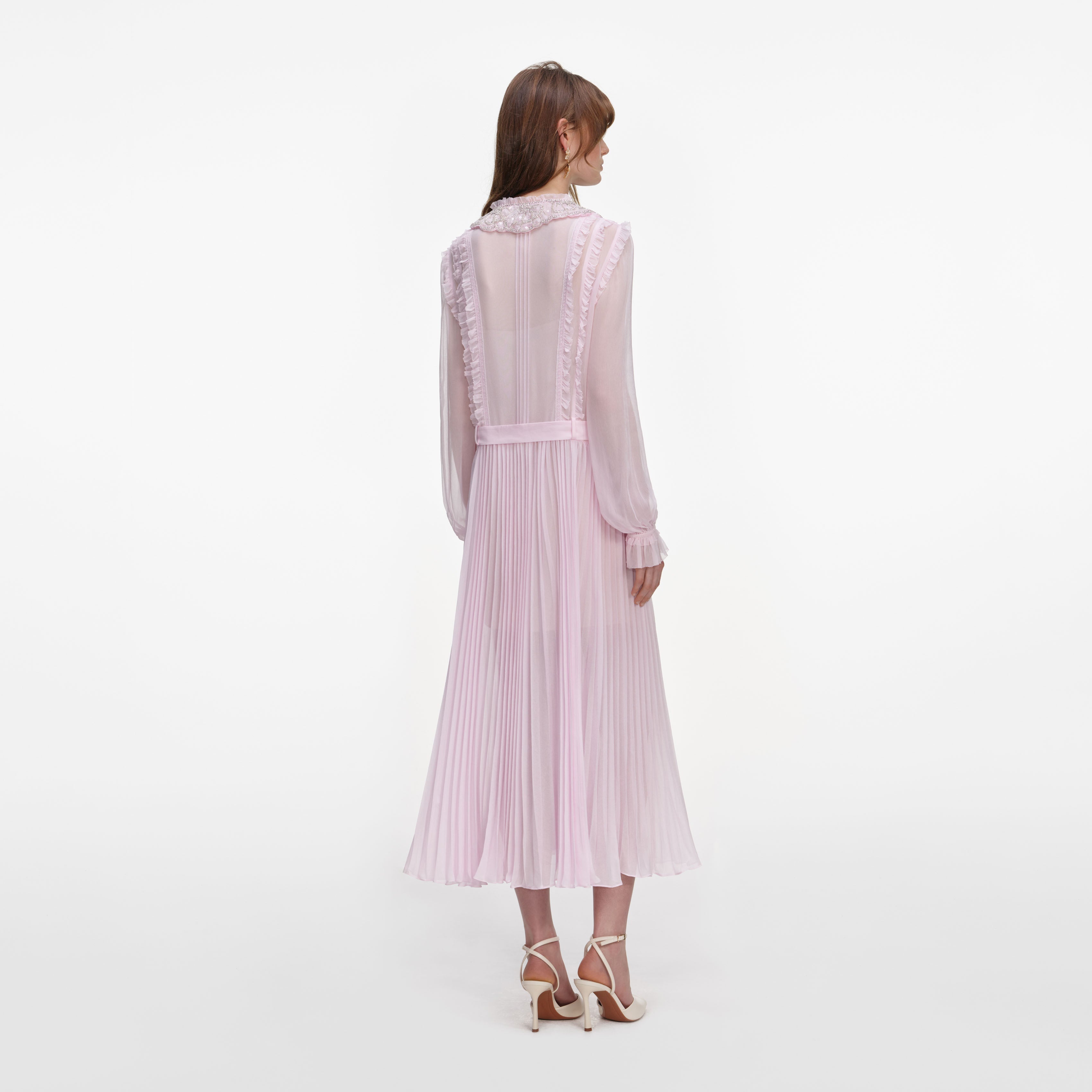 Pink Pleated Georgette Midi Dress – self-portrait-US