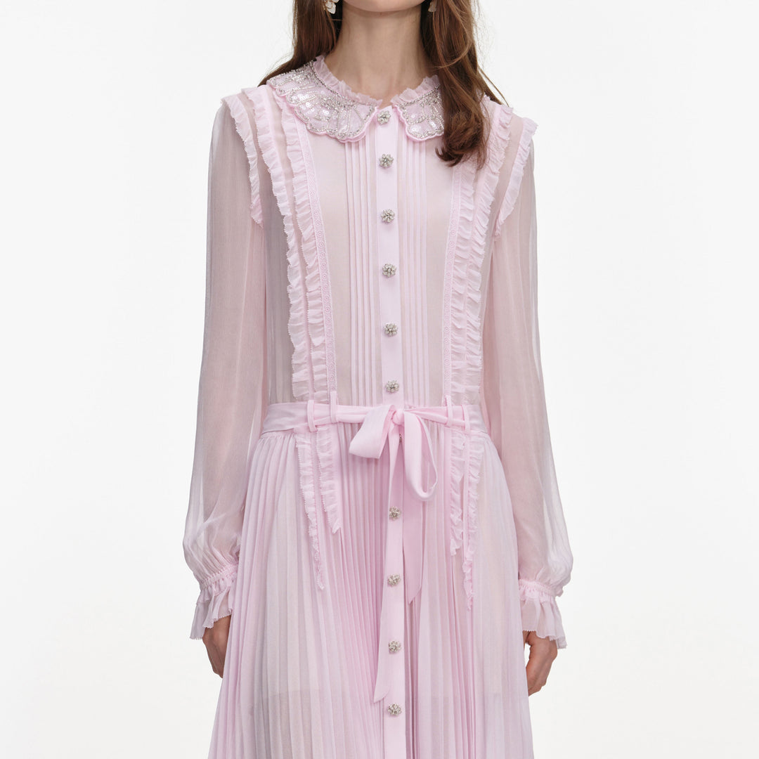 Pink Pleated Georgette Midi Dress – self-portrait-US