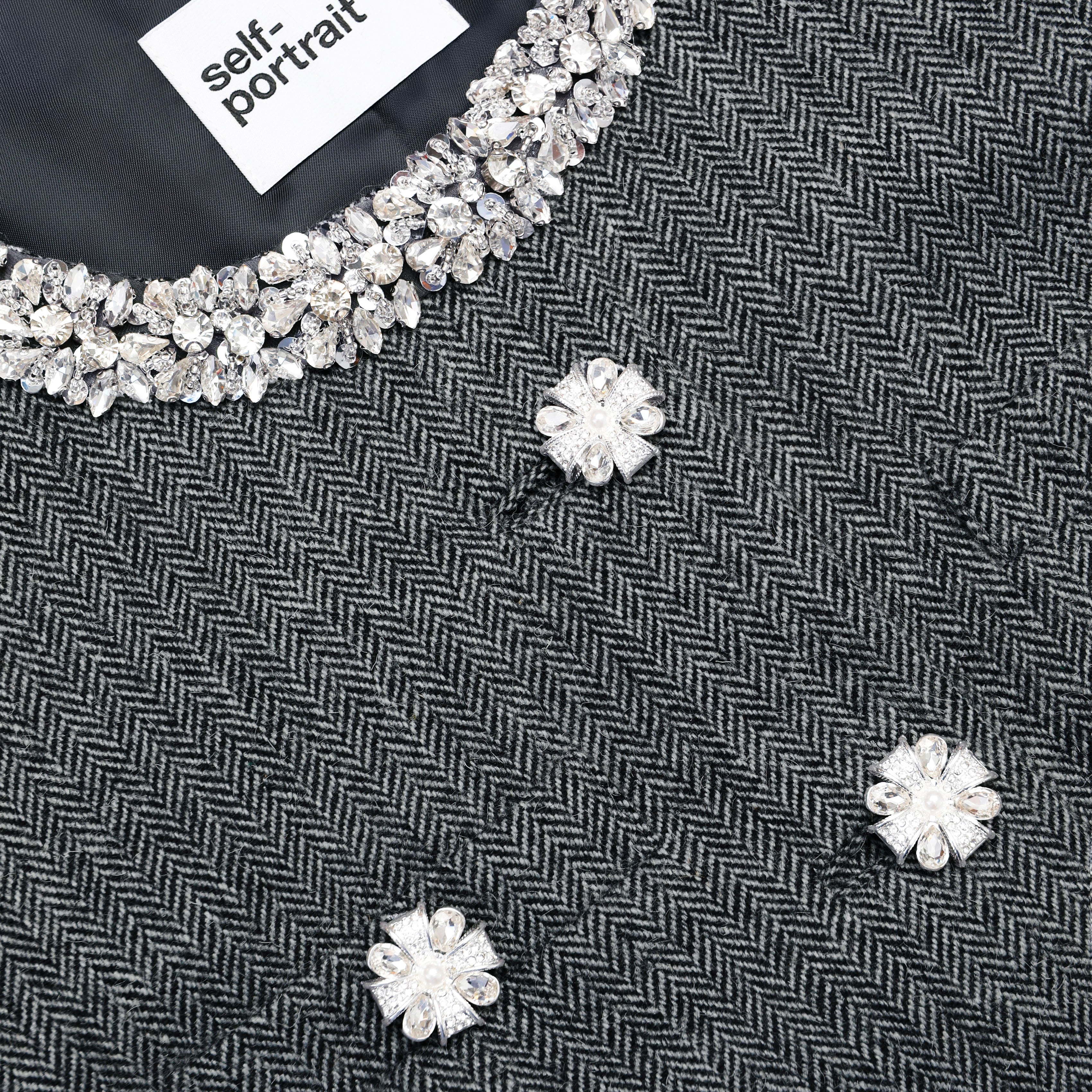 Grey Herringbone Crystal Trim Jacket – self-portrait-US