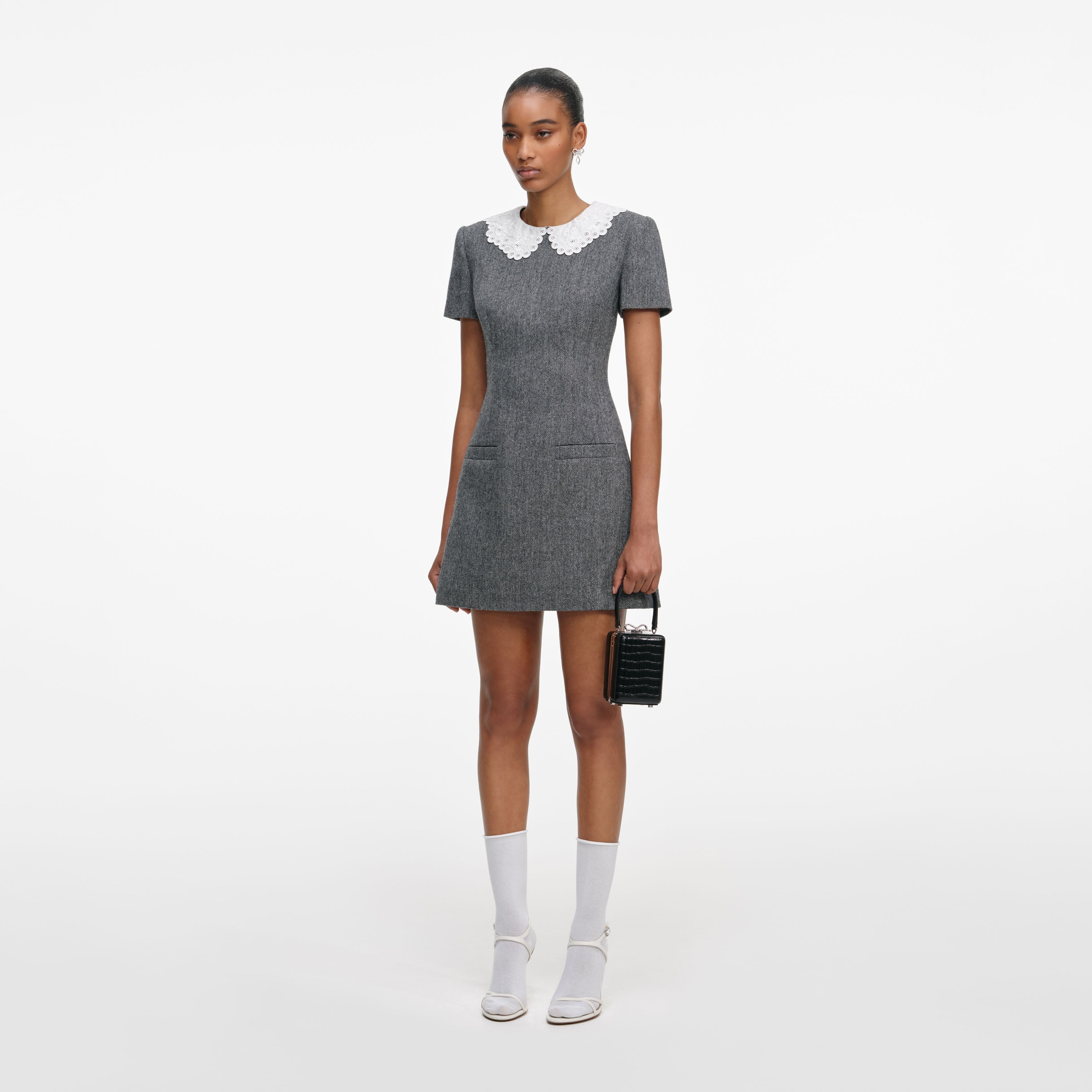 Grey Bandeau Herringbone Mini Dress – self-portrait-US