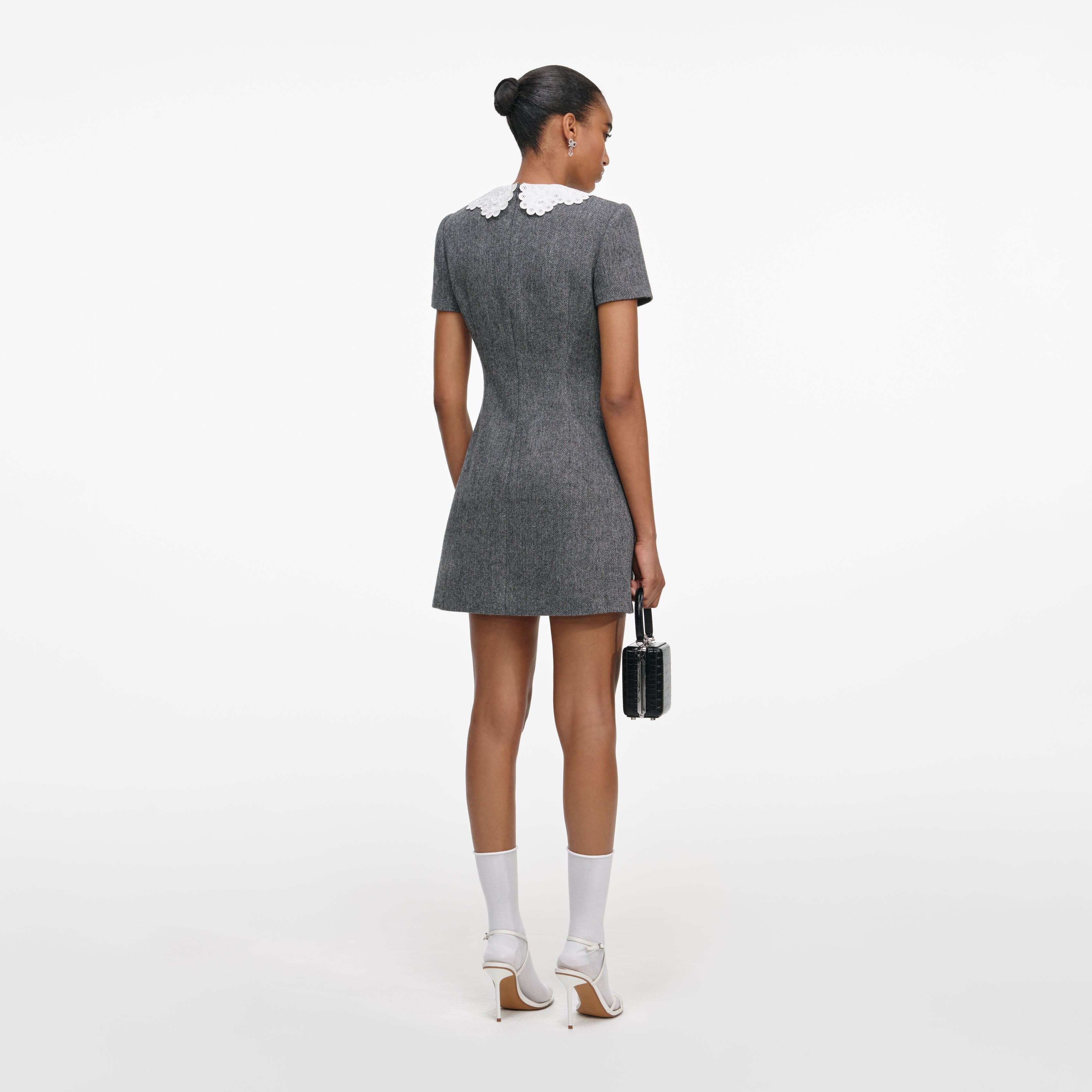 Grey Herringbone Flared Mini Dress – self-portrait-US