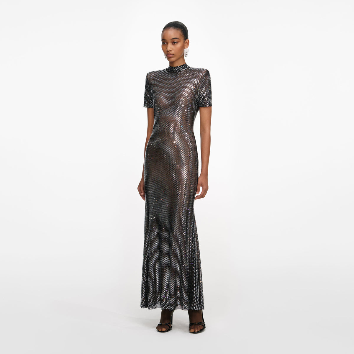 Gunmetal Rhinestone Mesh Midi Dress – self-portrait-US