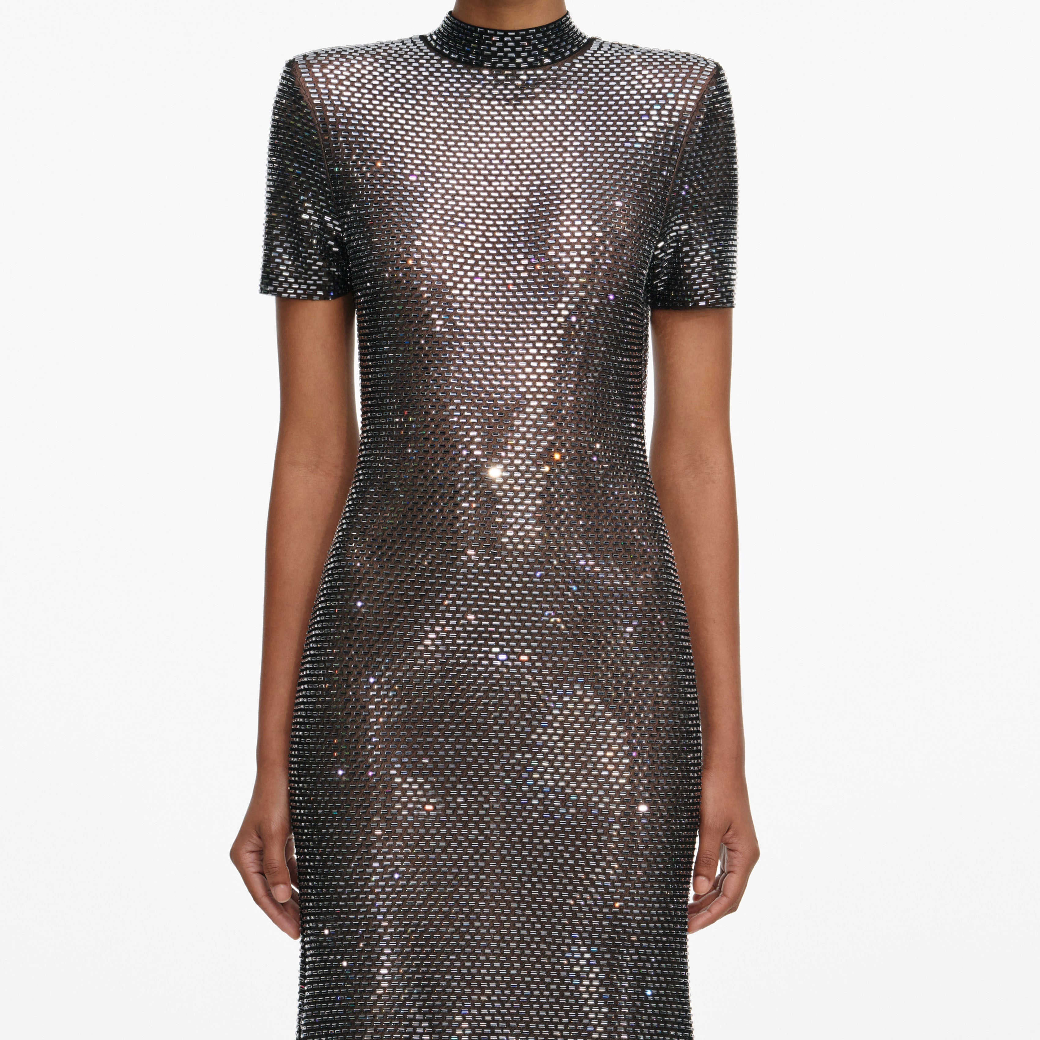 Gunmetal Rhinestone Mesh Midi Dress
