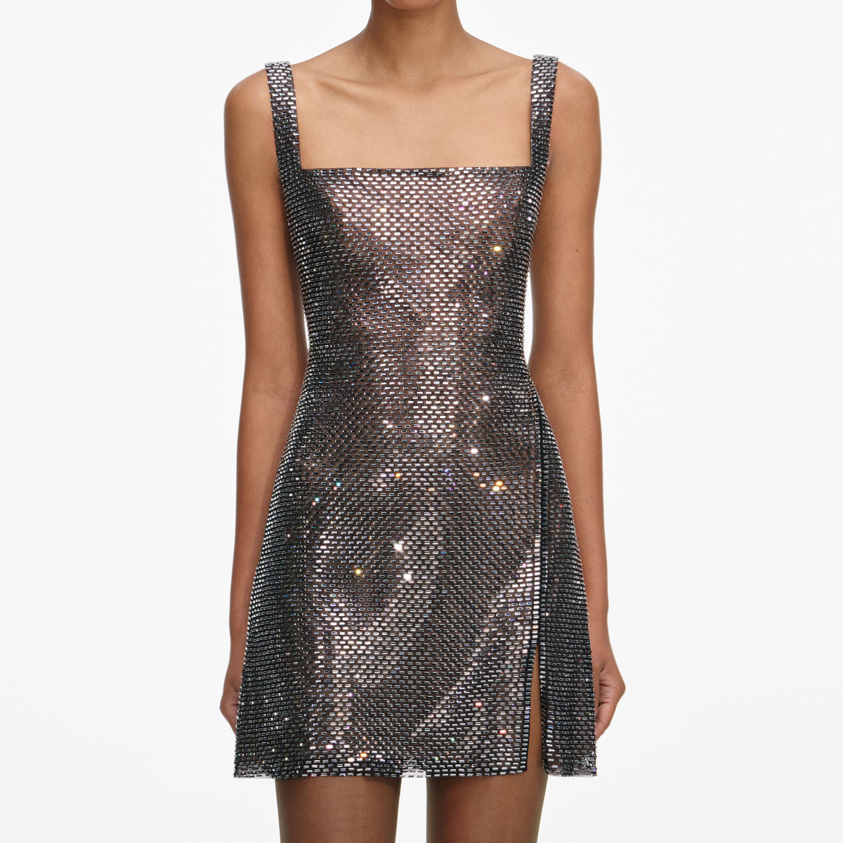 self portrait embroidered mesh mini dress Self-Portrait Floral Embroidered asymmetric-sleeve Mini Dress | Black
