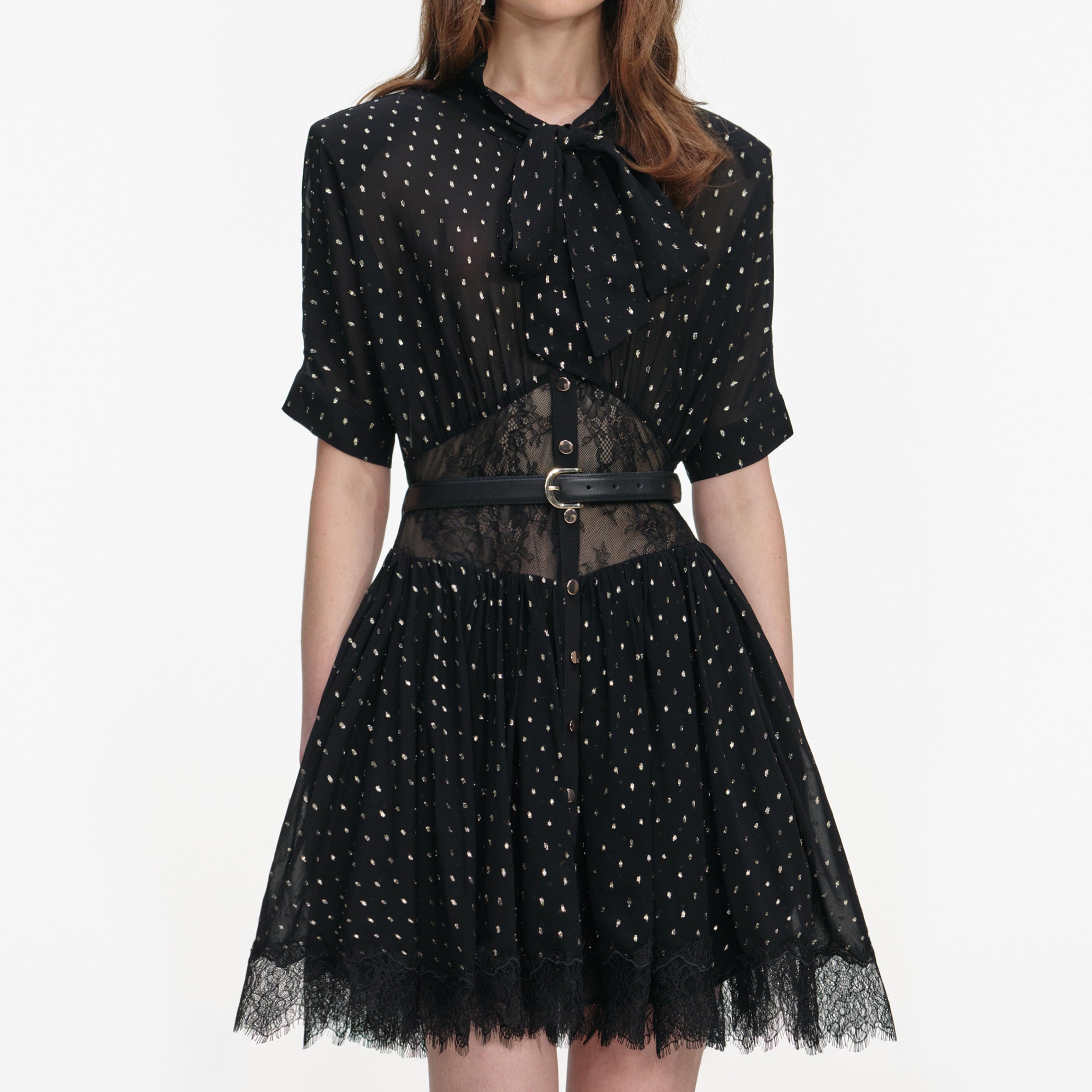 Black And Gold Chiffon Mini Dress – self-portrait-US