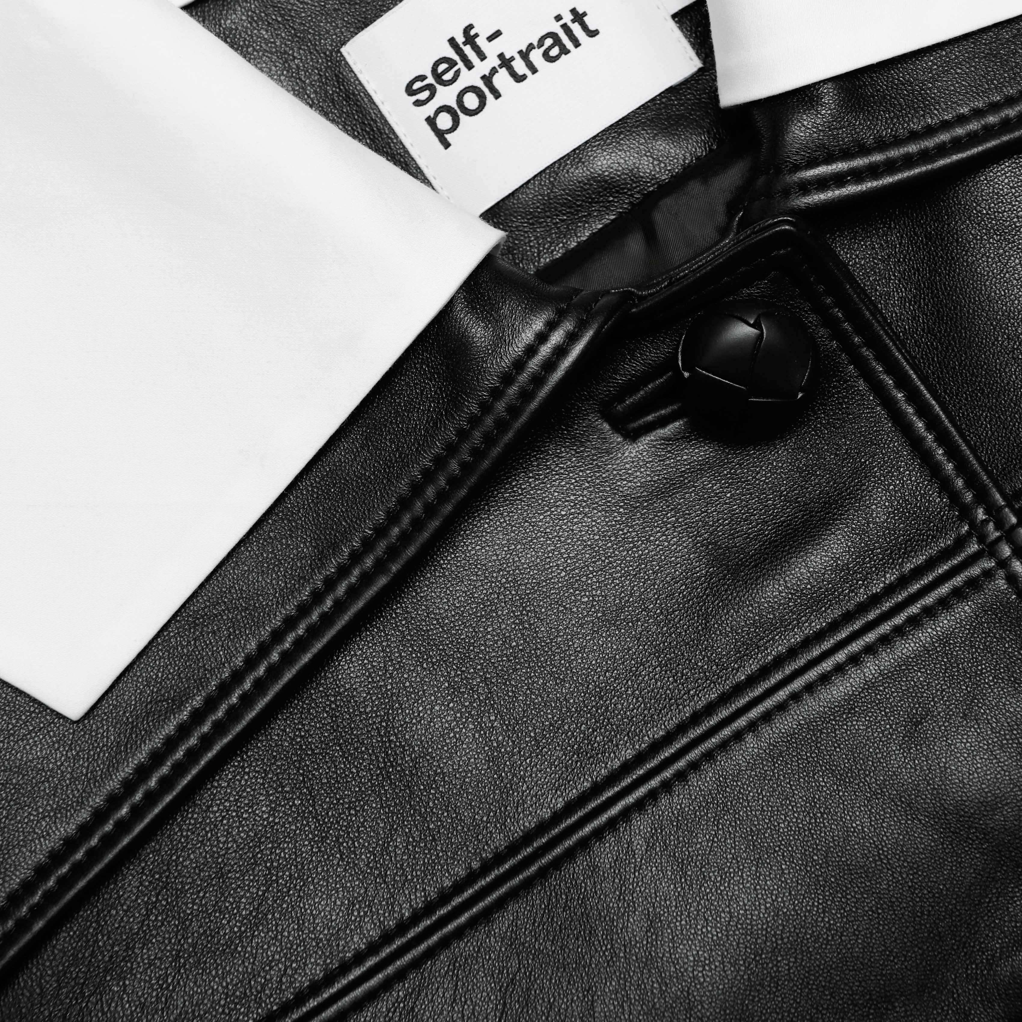 Black Leather Contrast Collar Jacket