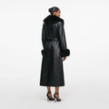Black Leather Faux Fur Collared Coat