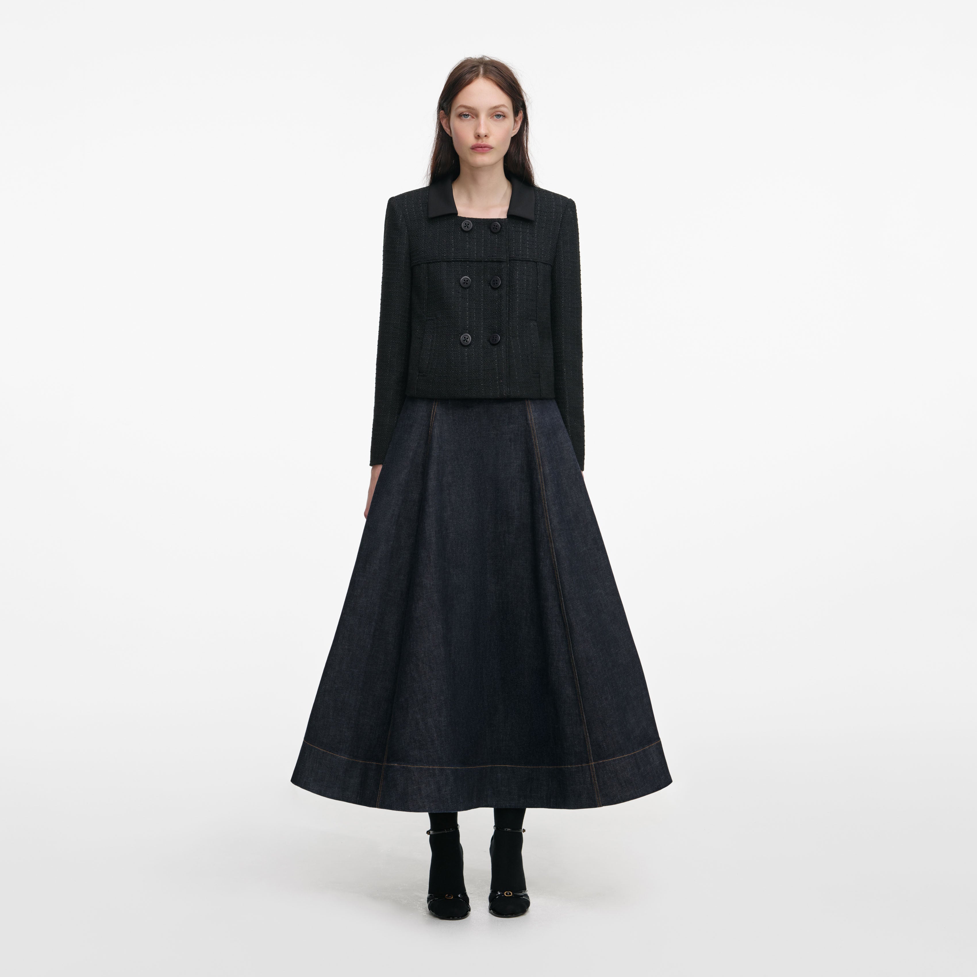 Navy Boucle Contrast Collar Jacket – self-portrait-US