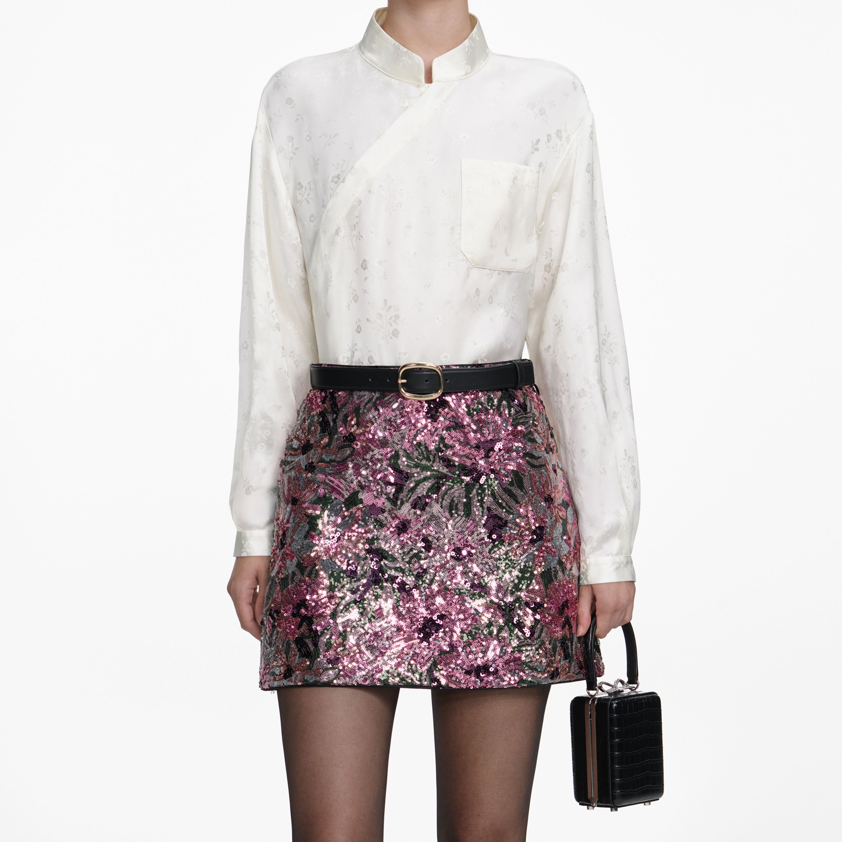 Floral Sequin Mini Skirt
