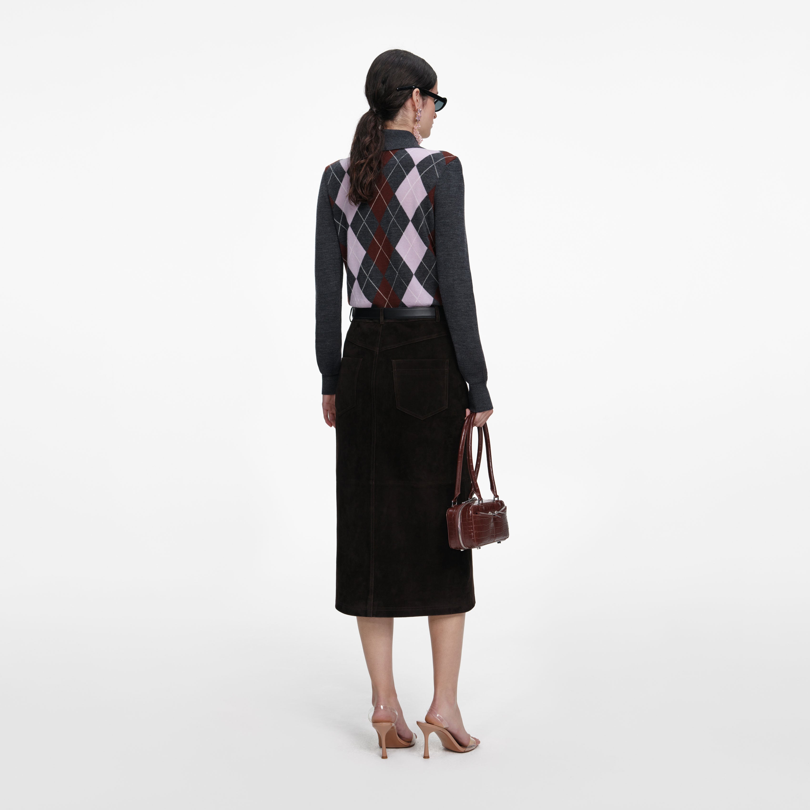 Grey Argyle Lightweight Jumper – self-portrait-US