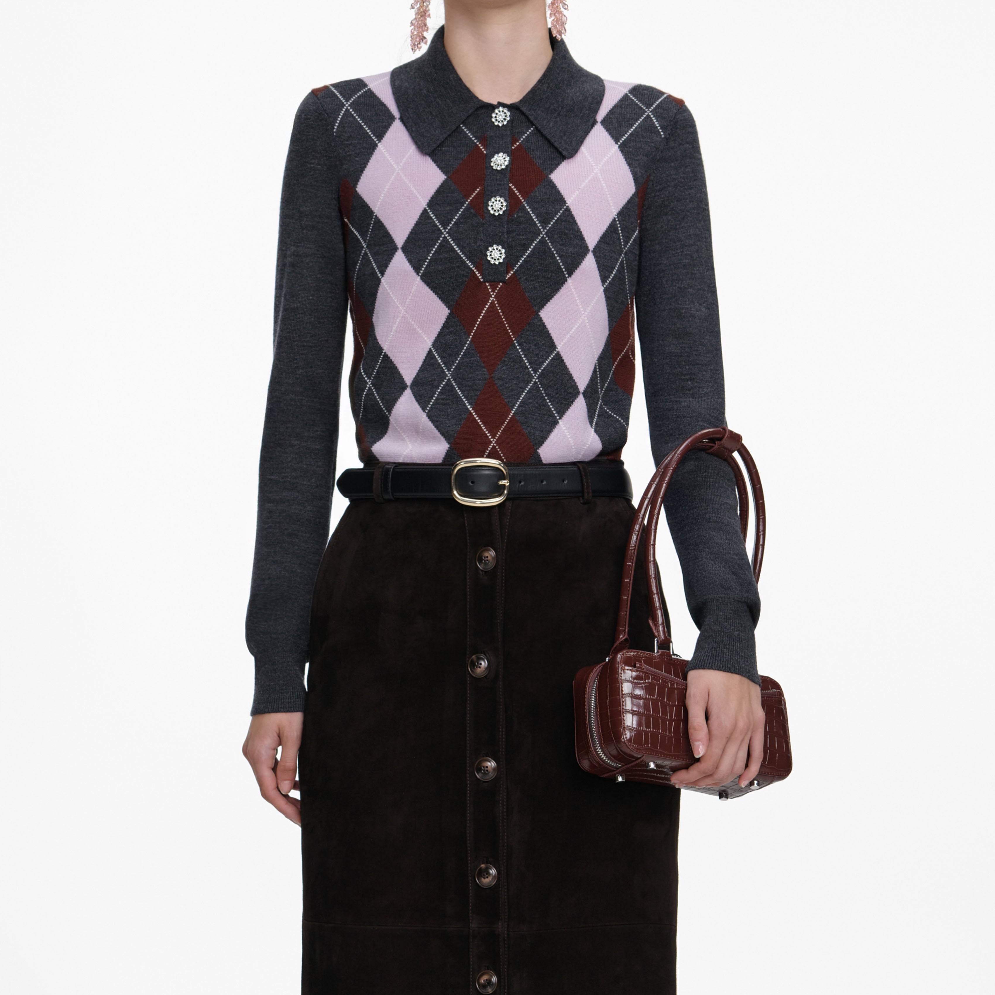 Grey Argyle Lightweight Jumper