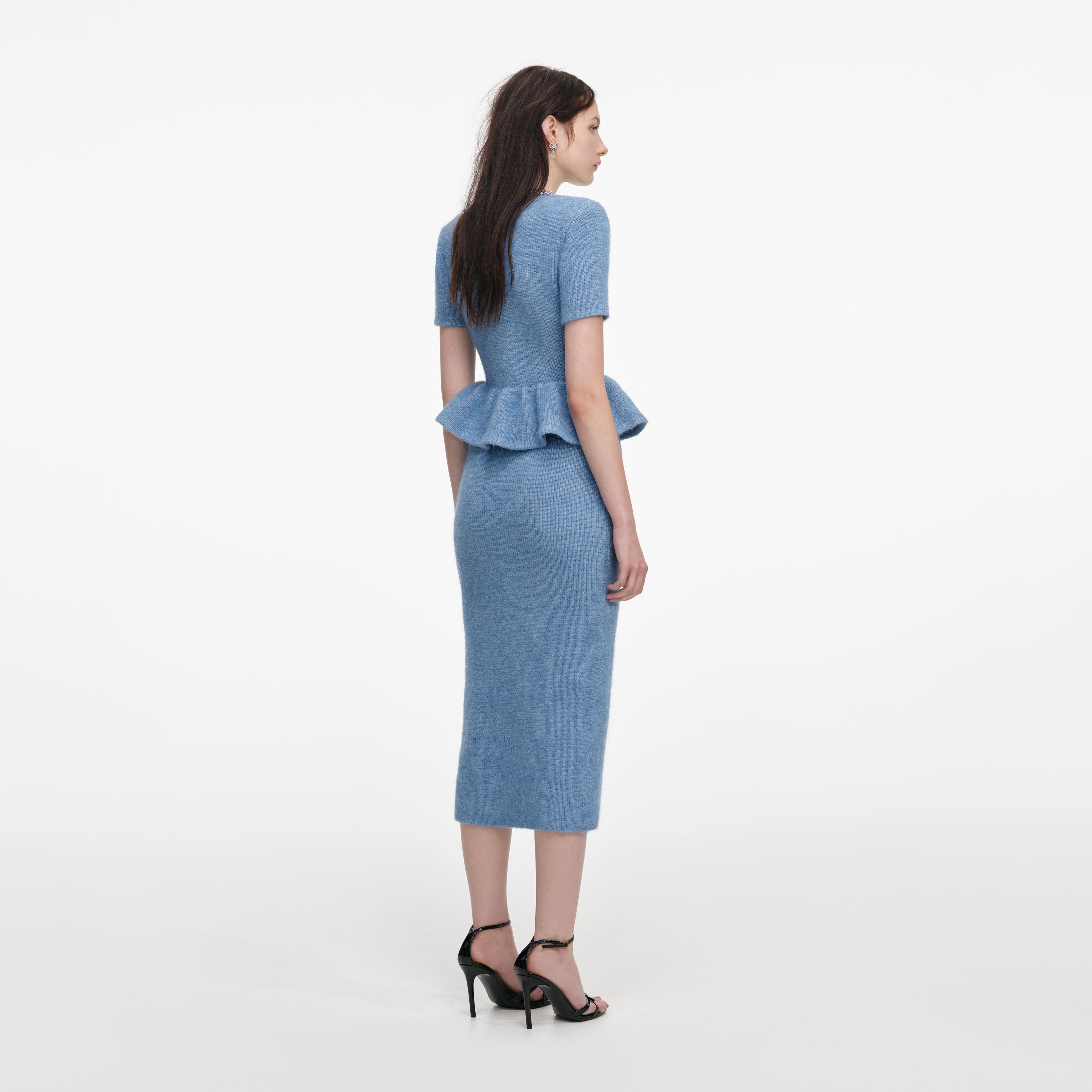 Grey Peplum Knit Midi Dress – self-portrait-US