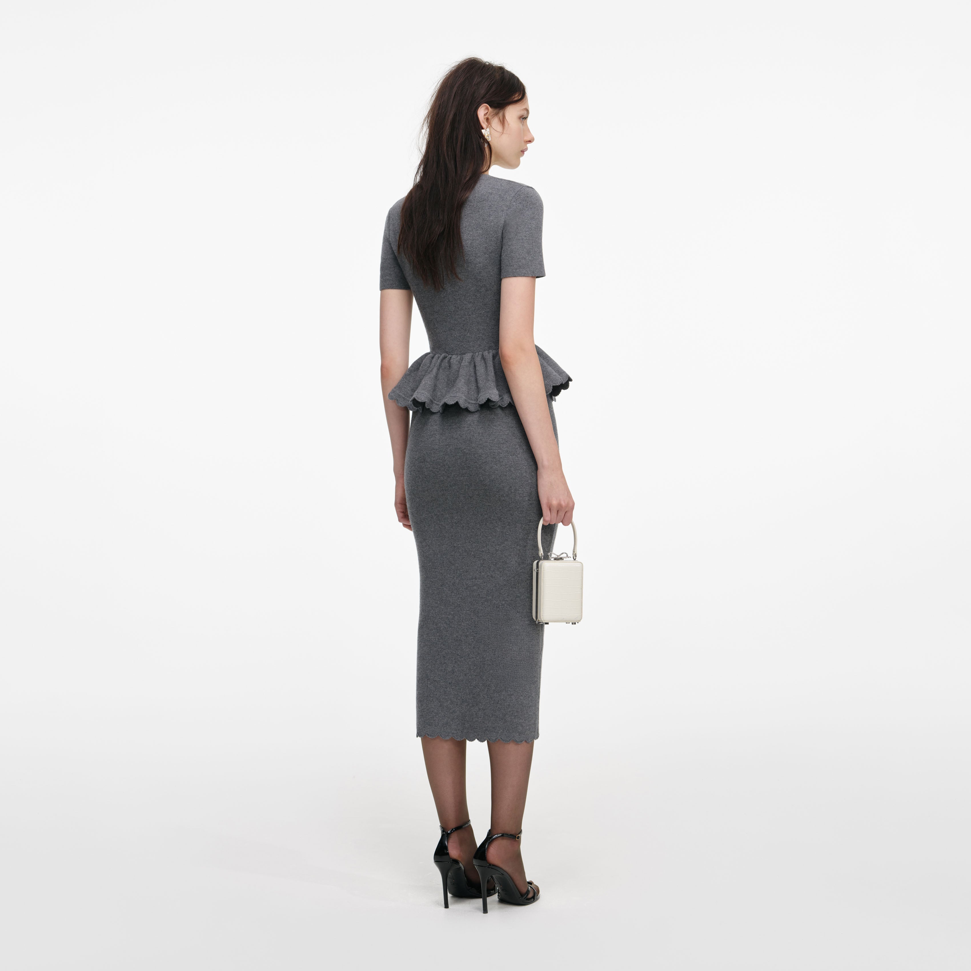 Grey Peplum Knit Midi Dress – self-portrait-US